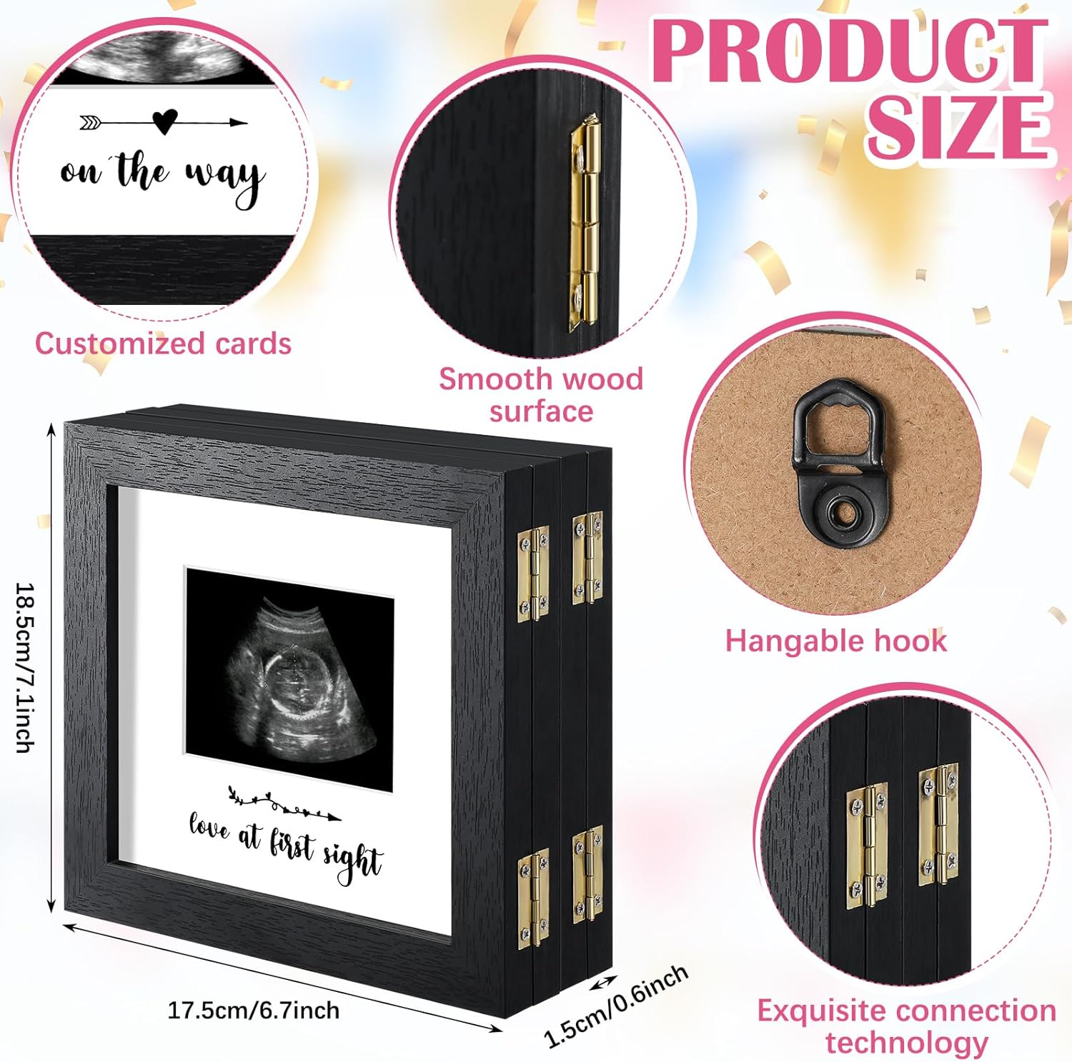 4-Fold Sonogram Picture Frame with Card and Hook Black