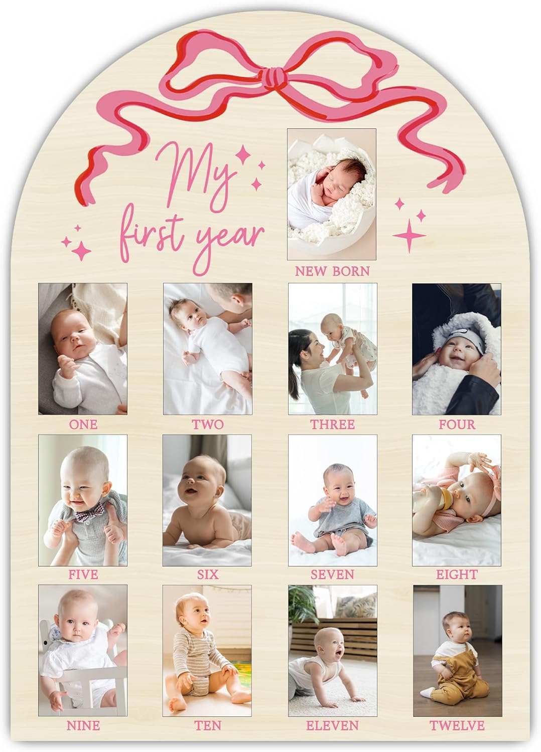My First Year Milestone Photo Board with Pink Bow