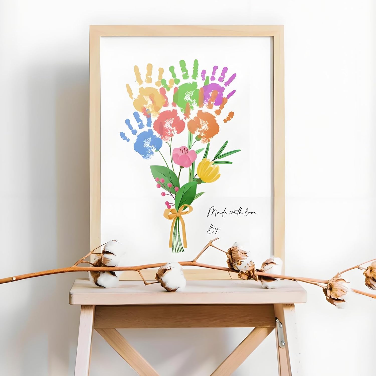 Poranlem Baby Handprint Floral Bouquet Wall Art Print