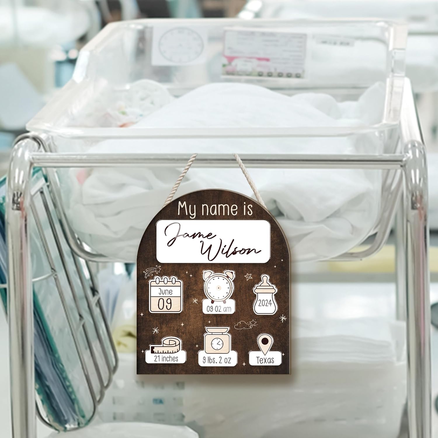 Mondily Baby Welcome Sign with Birth Stats