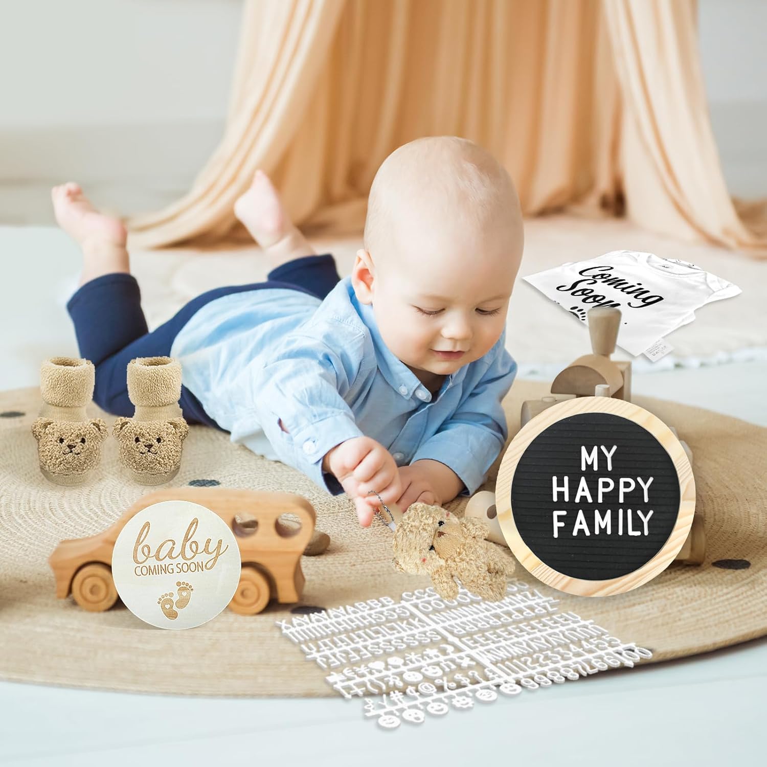 CIXICM Pregnancy Announcement Set with Felt Board Bodysuit Socks Wooden Sign