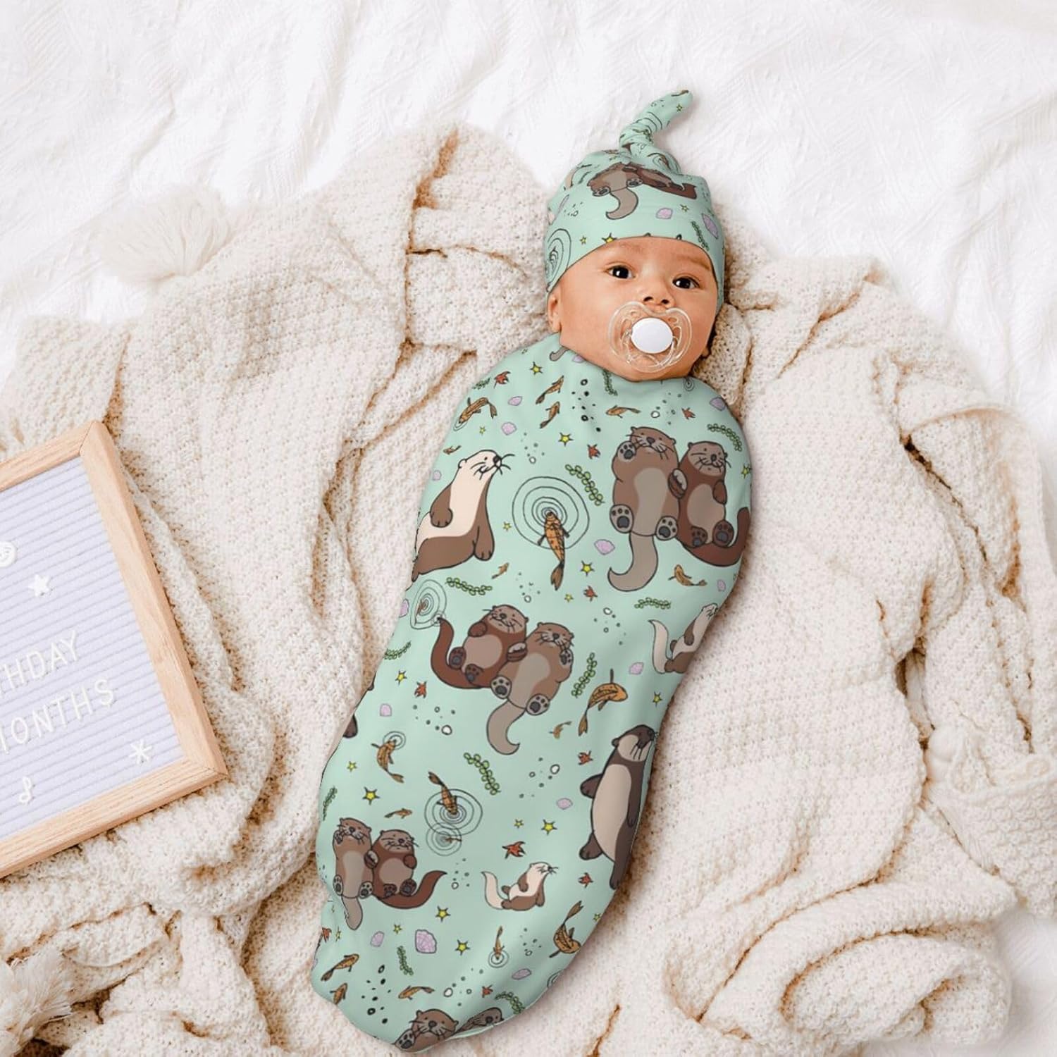 Osvbs Cute Sea Otters Swaddle Blanket Beanie Hat Set