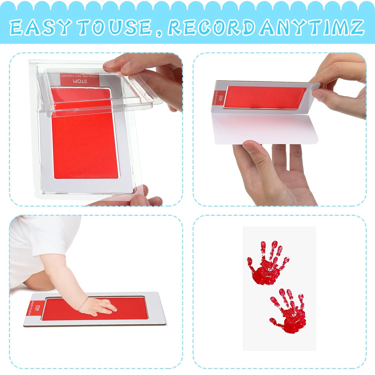 Jexine 30 Pcs Baby Inkless Handprint Footprint Kit with 10 Colors and 20 Cards 1