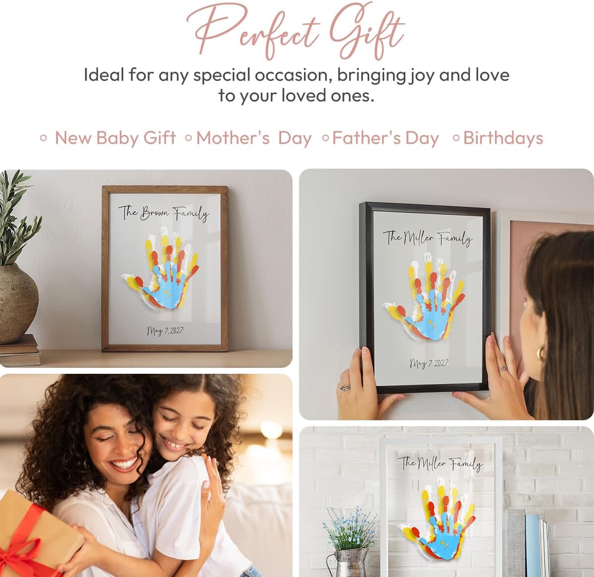 Kaciola Family Handprint Kit with 4 Paints Black Frame