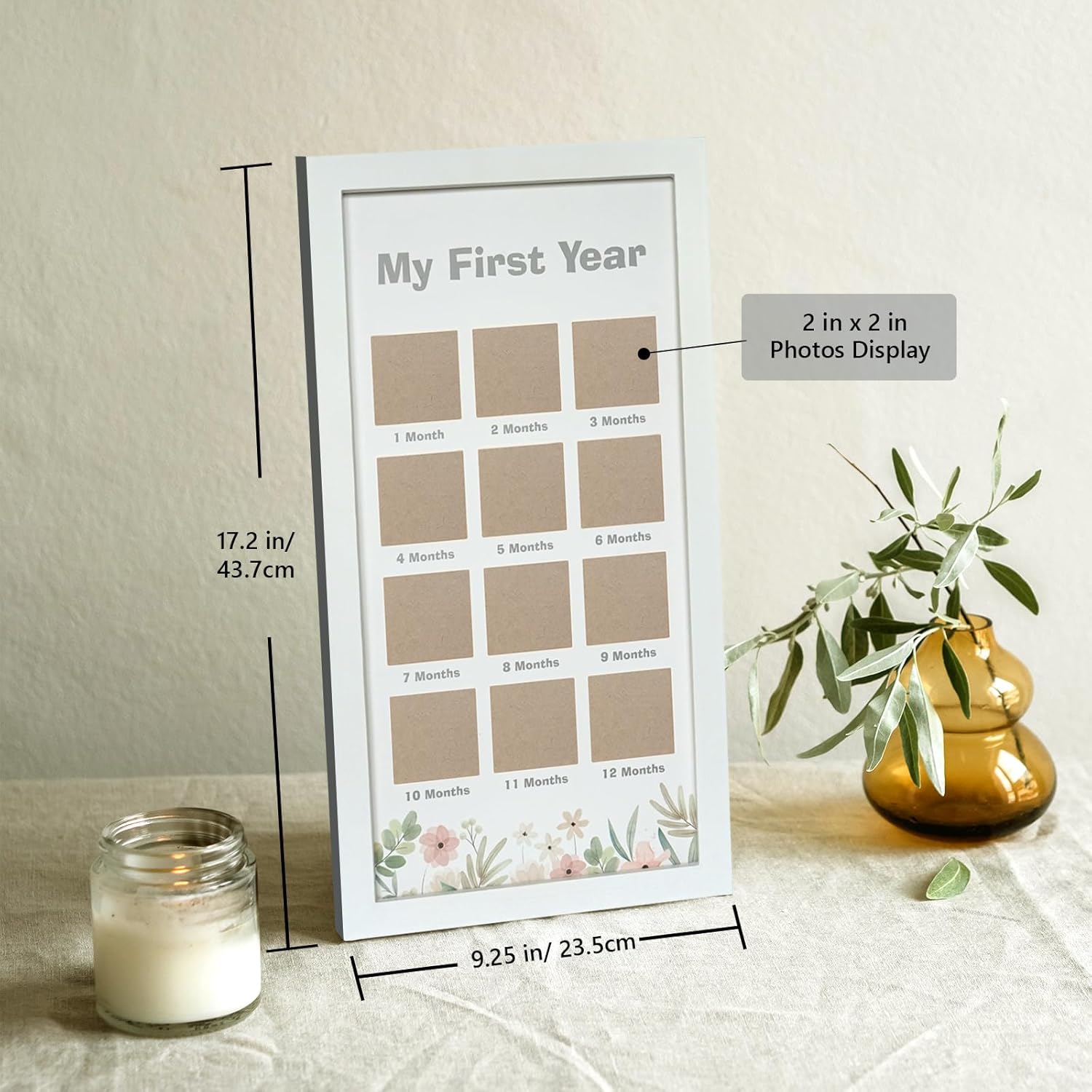 First Year Wooden Photo Frame with Flowers