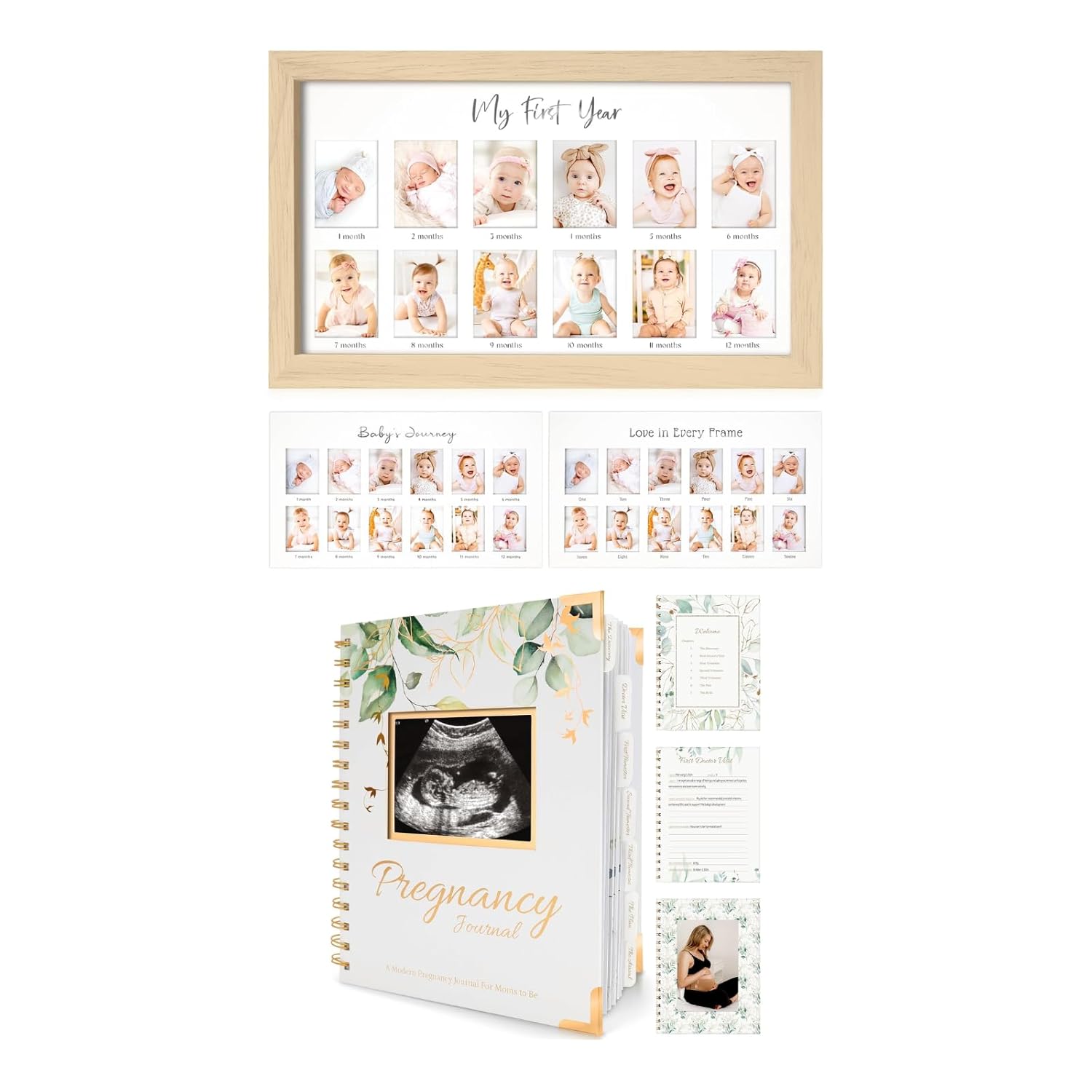 KeaBabies 12 Month Baby Photo Frame with Pregnancy Journal