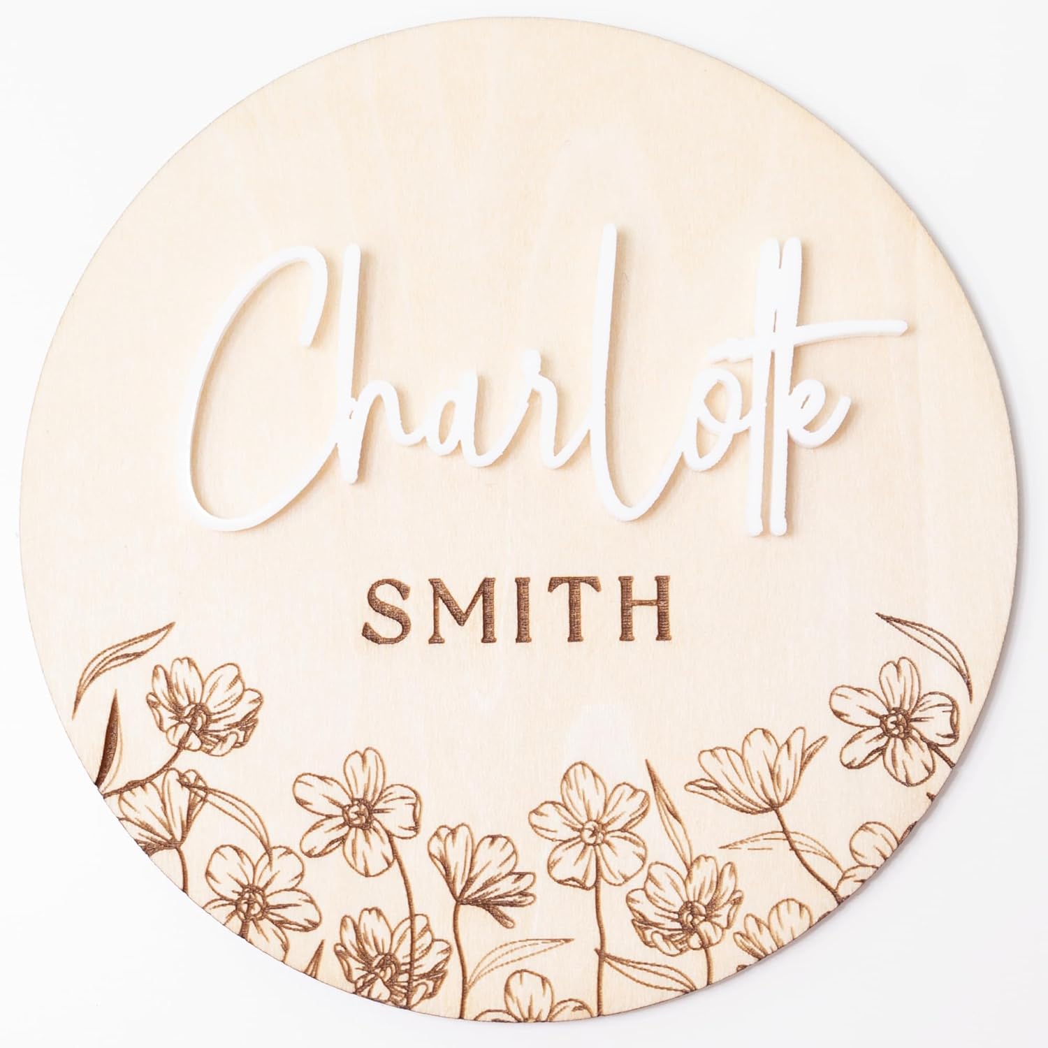 Personalized Baby Girl Floral Engraved Name Sign