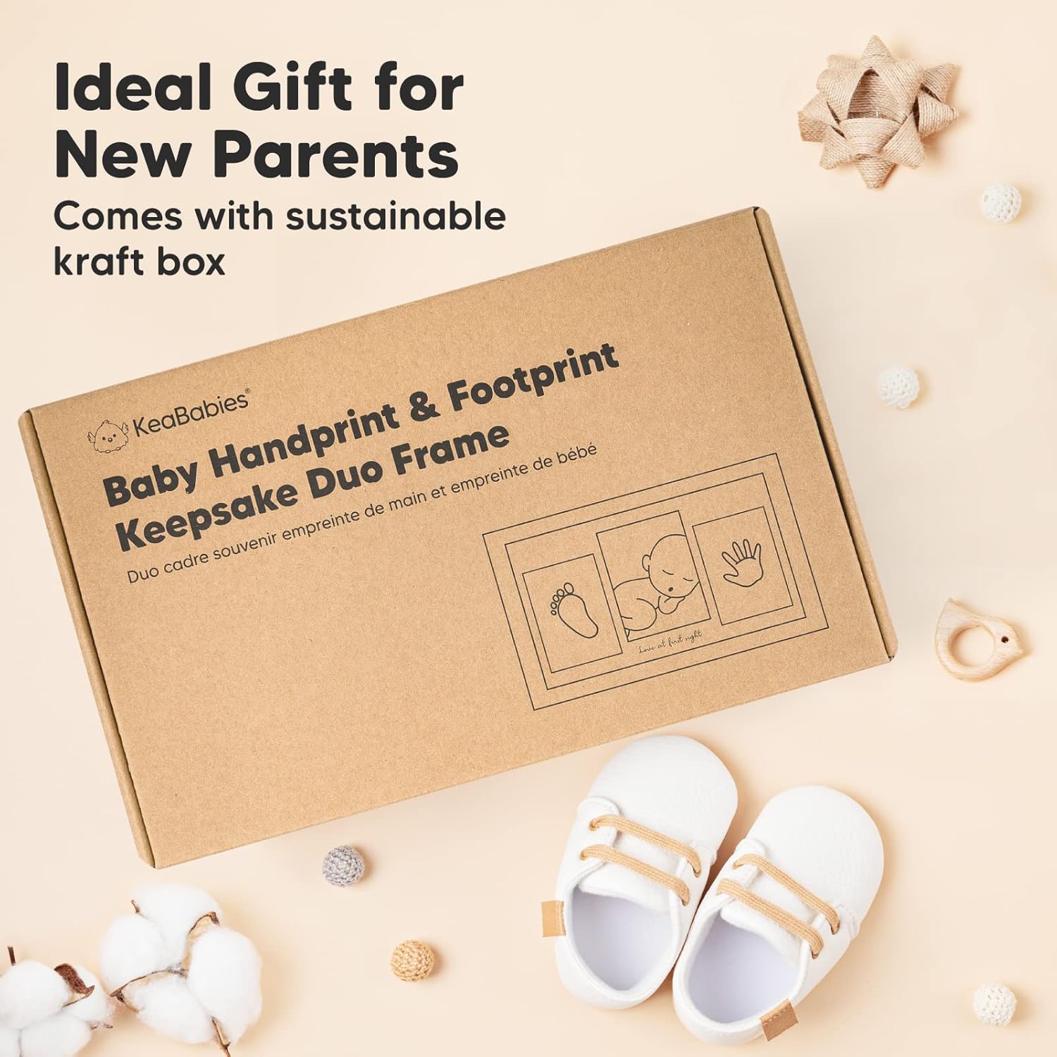 KeaBabies Baby Hand Footprint Kit - 4-Pack Inkless Keepsake Frame
