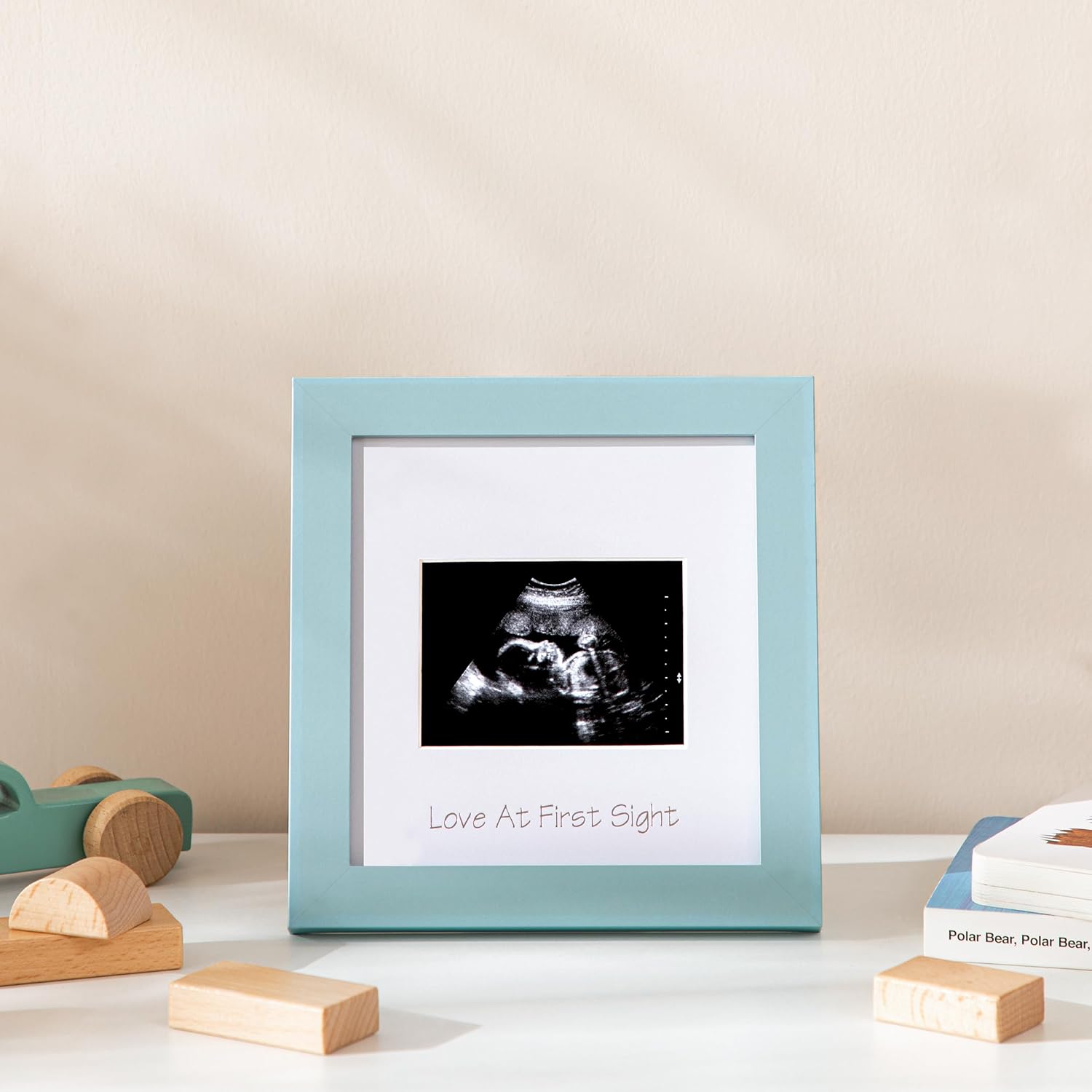 eletecpro Ultrasound Frame with Real Glass and 3 Mats 7x7 Baby Keepsake Frame for 3x4 Sonogram Photo Blue