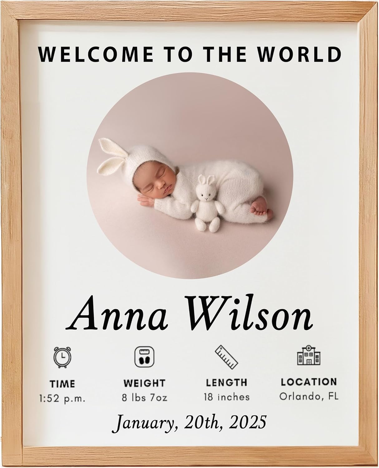 EmbroGlow Personalized Baby Frame with Birth Stats