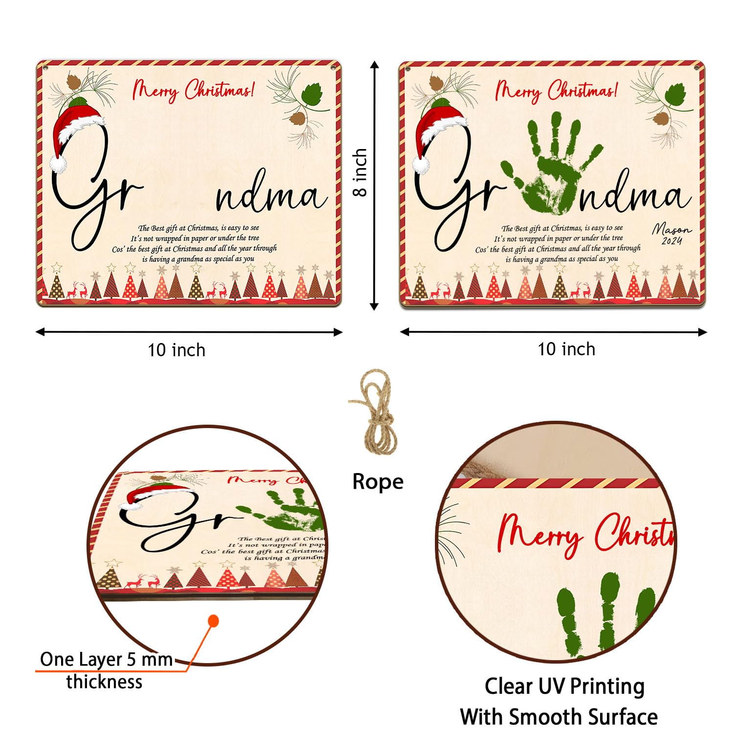 Custom Christmas Handprint Sign for Grandma 8x10