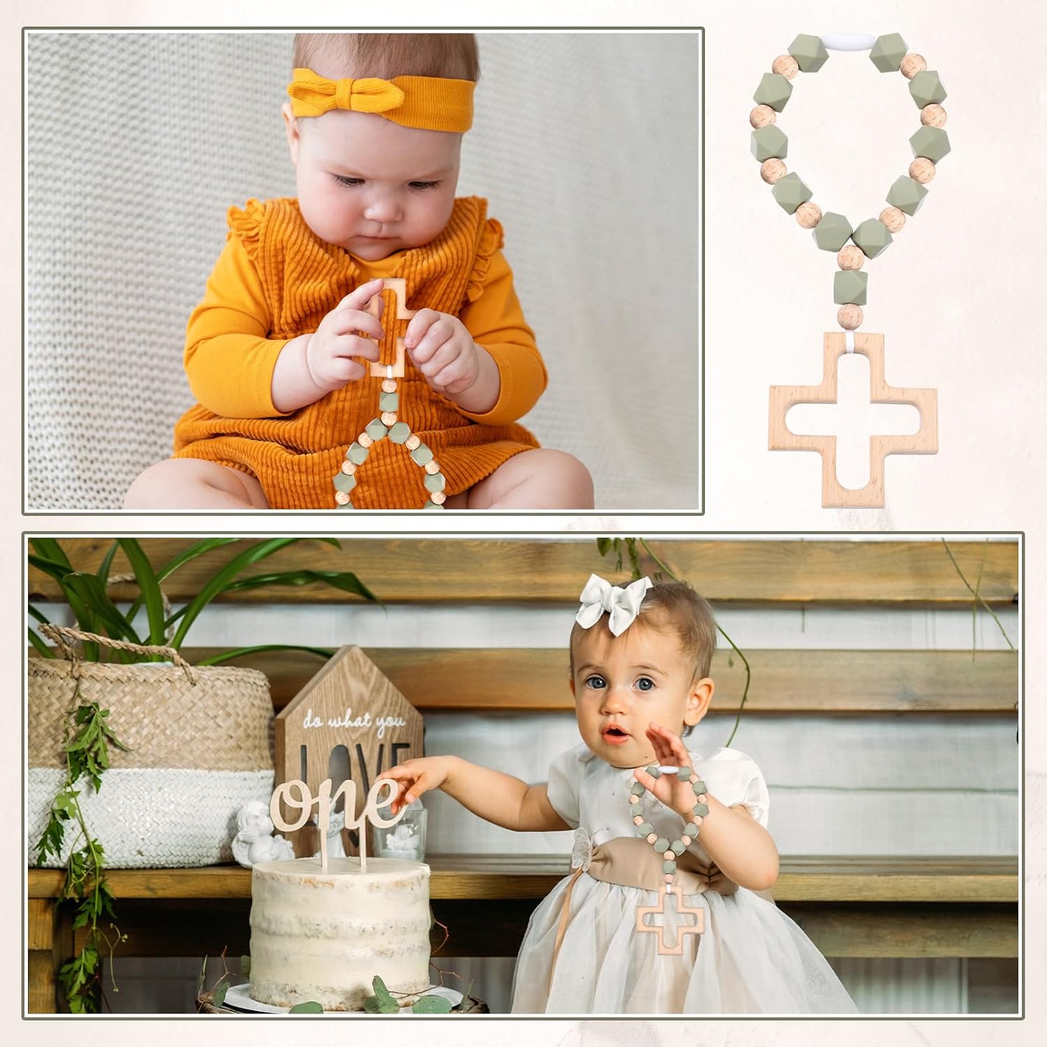 Landical Cross Baptism Silicone Rosary Green