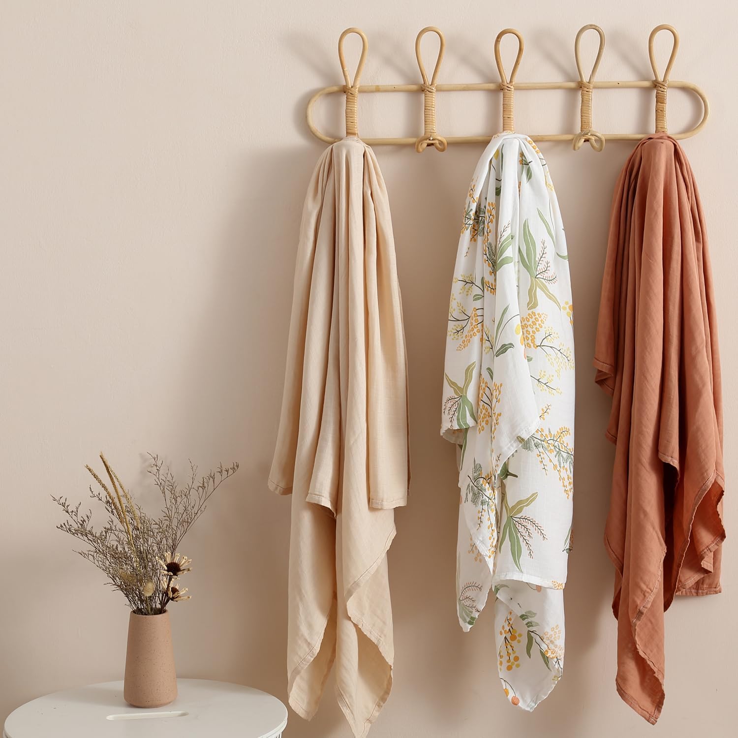 POMISO Muslin Swaddle Blankets 3 Pack 47x47 Inches Soft Breathable