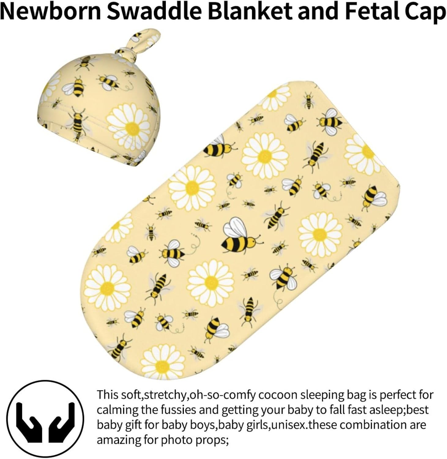 Lcokin Cute Bee Swaddle Blanket Set with Beanie Hat