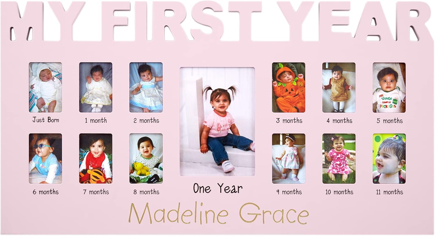 Personalized Babys First 12 Months Photo Frame - Pink 1