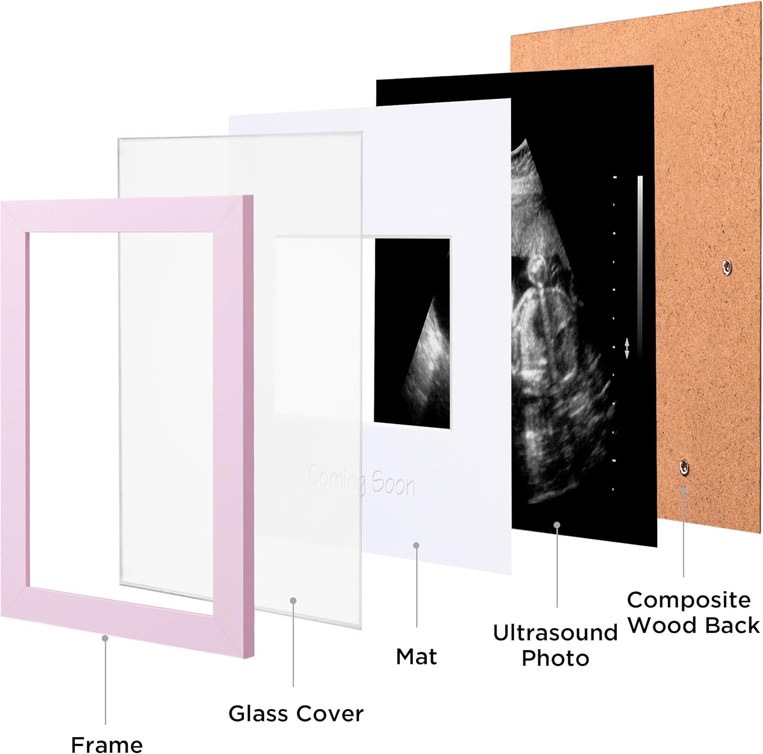 eletecpro Ultrasound Frame with 3 Mats and Real Glass Cover 7x7 Pink Keepsake