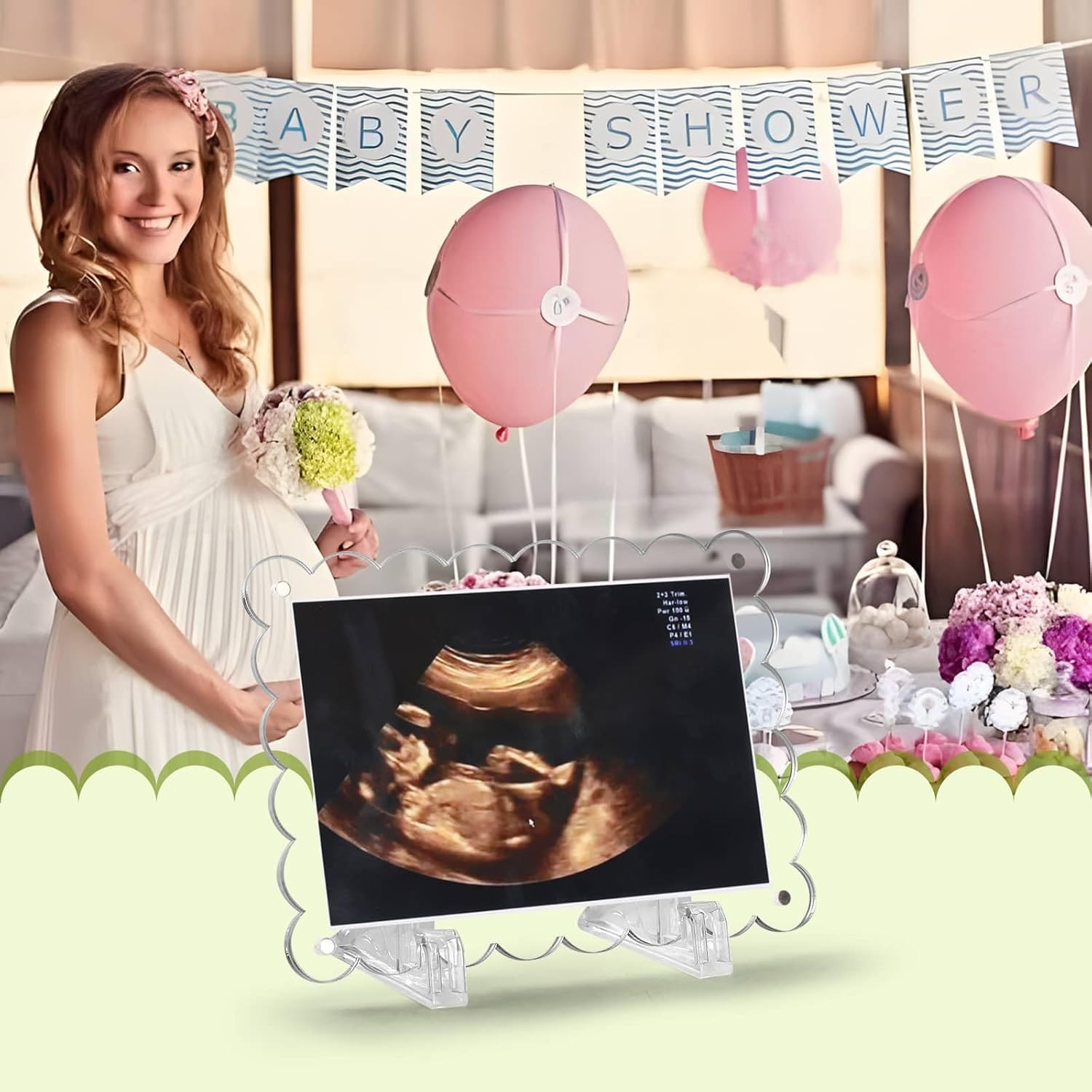 Mlatnod 2 Pack Magnetic Clear Acrylic Scalloped Ultrasound Frames with Stand