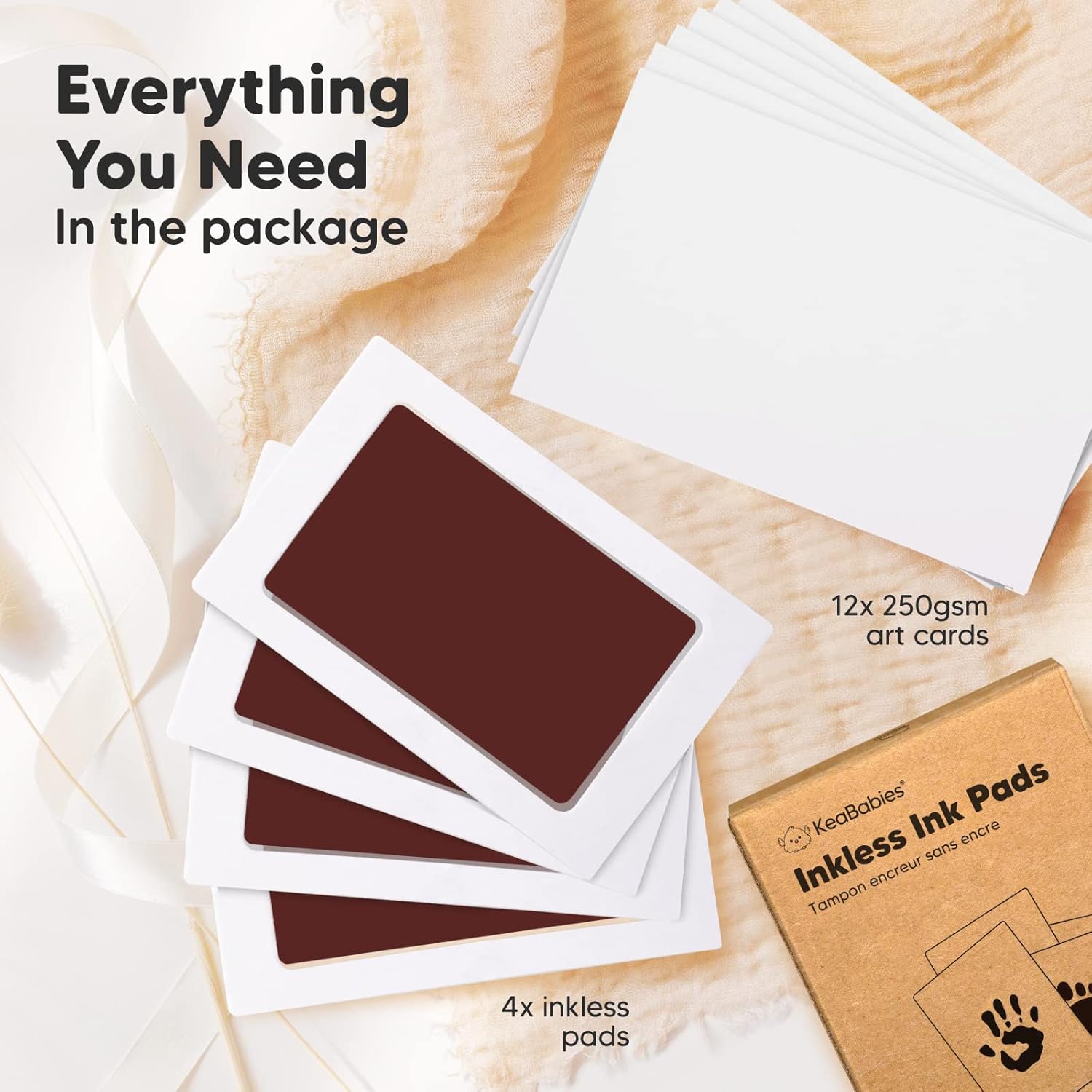 KeaBabies Inkless Handprint Kit Sonogram Frame - 4-Pack Safe Ink Pads for Baby Footprints