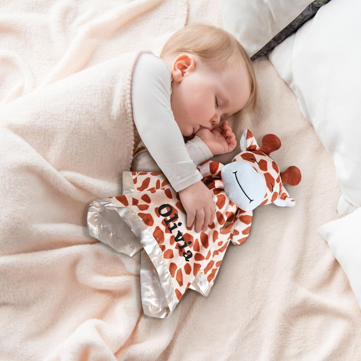 Personalized Giraffe Lovey - Baby Security Blanket 1