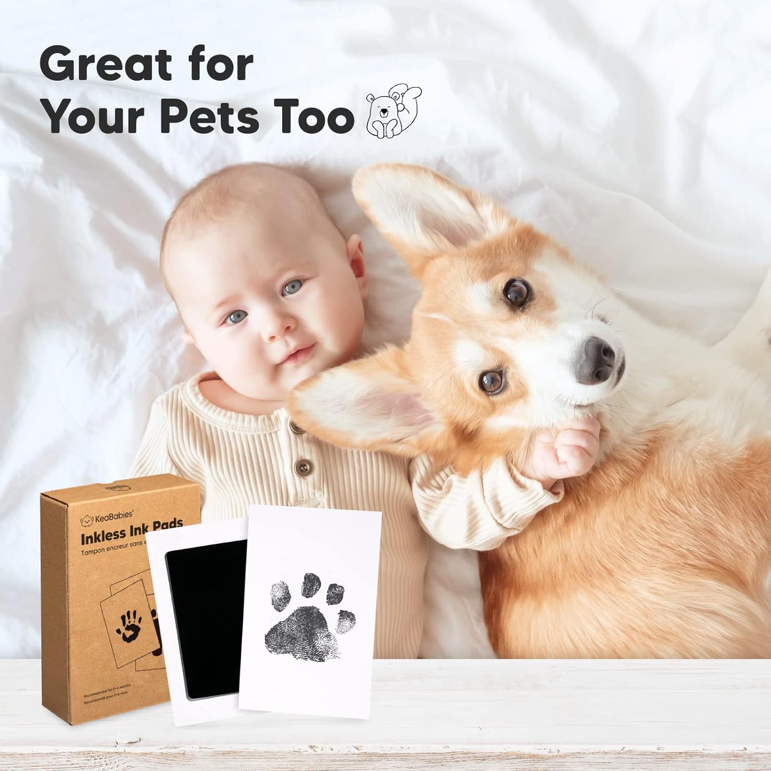 KeaBabies Baby Hand Footprint Kit - 4-Pack Inkless Keepsake Frame