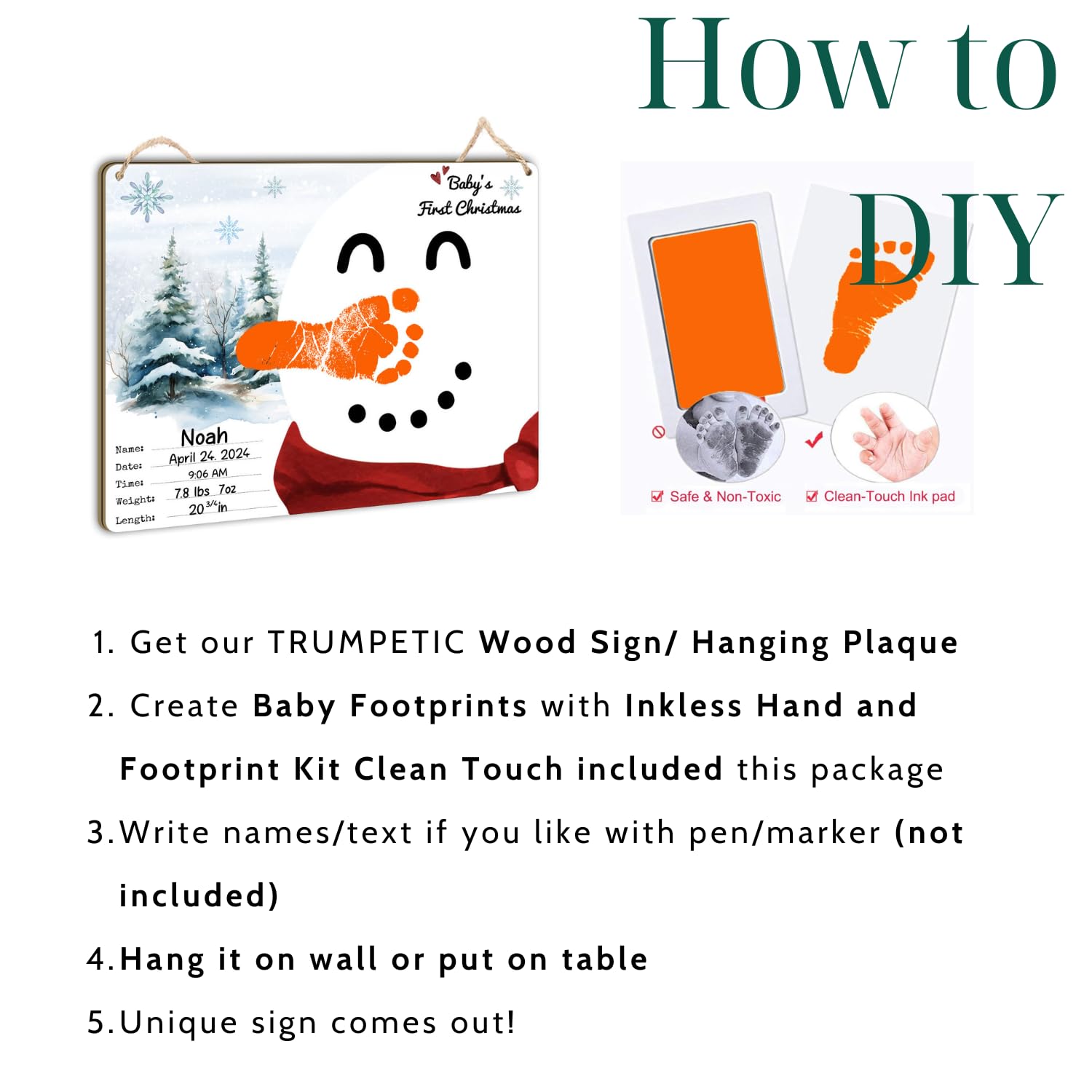 DIY Babys First Christmas Keepsake Sign with Orange Nose Snowman