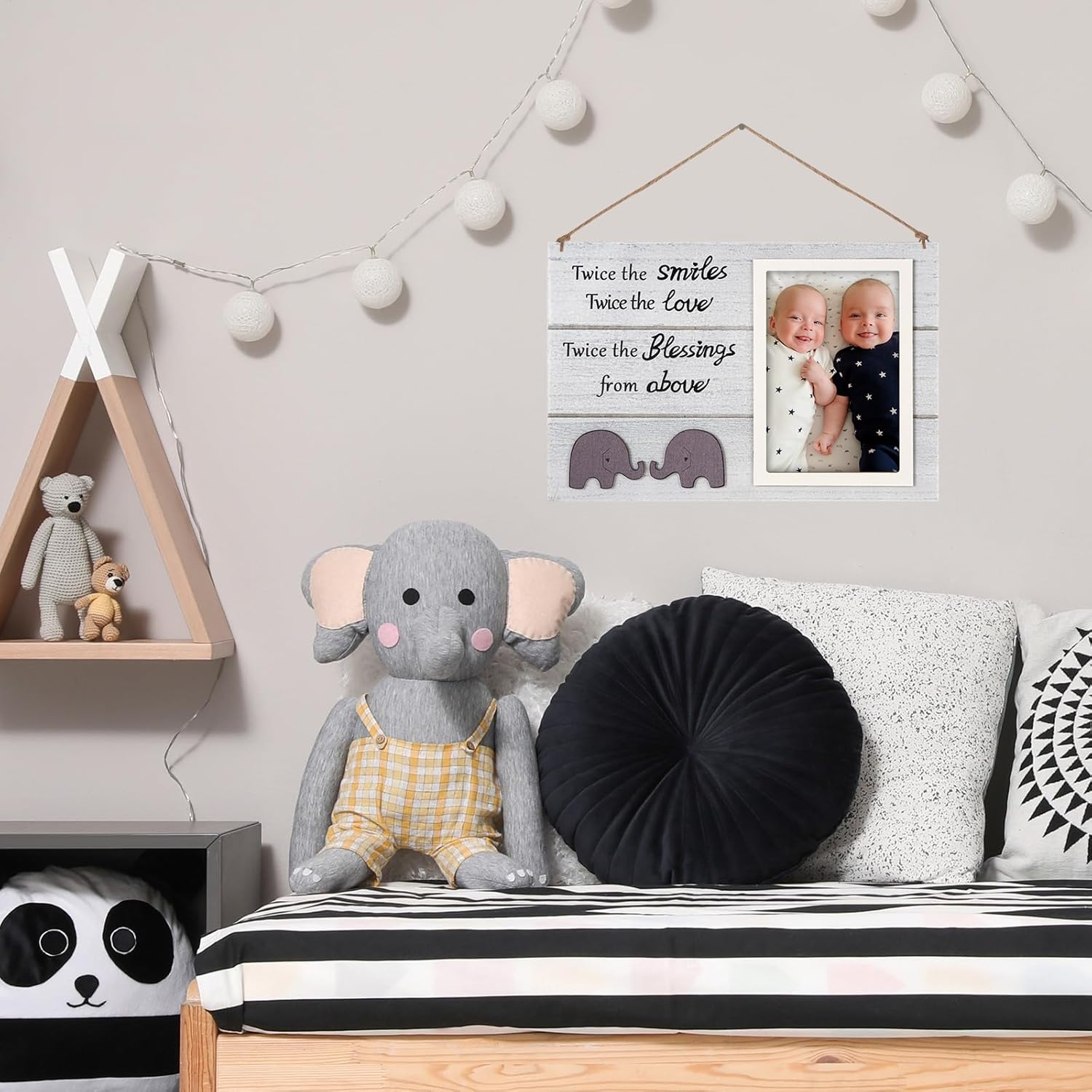 Twins Picture Frame with Elephant Design - 4x6 White