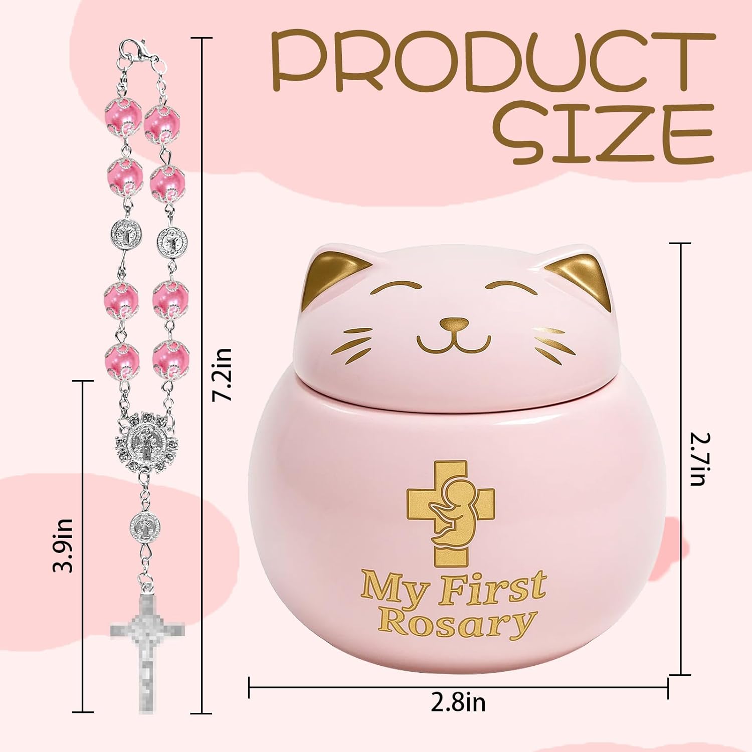 My First Rosary with Pink Ceramic Box Catholic Baptism Gift