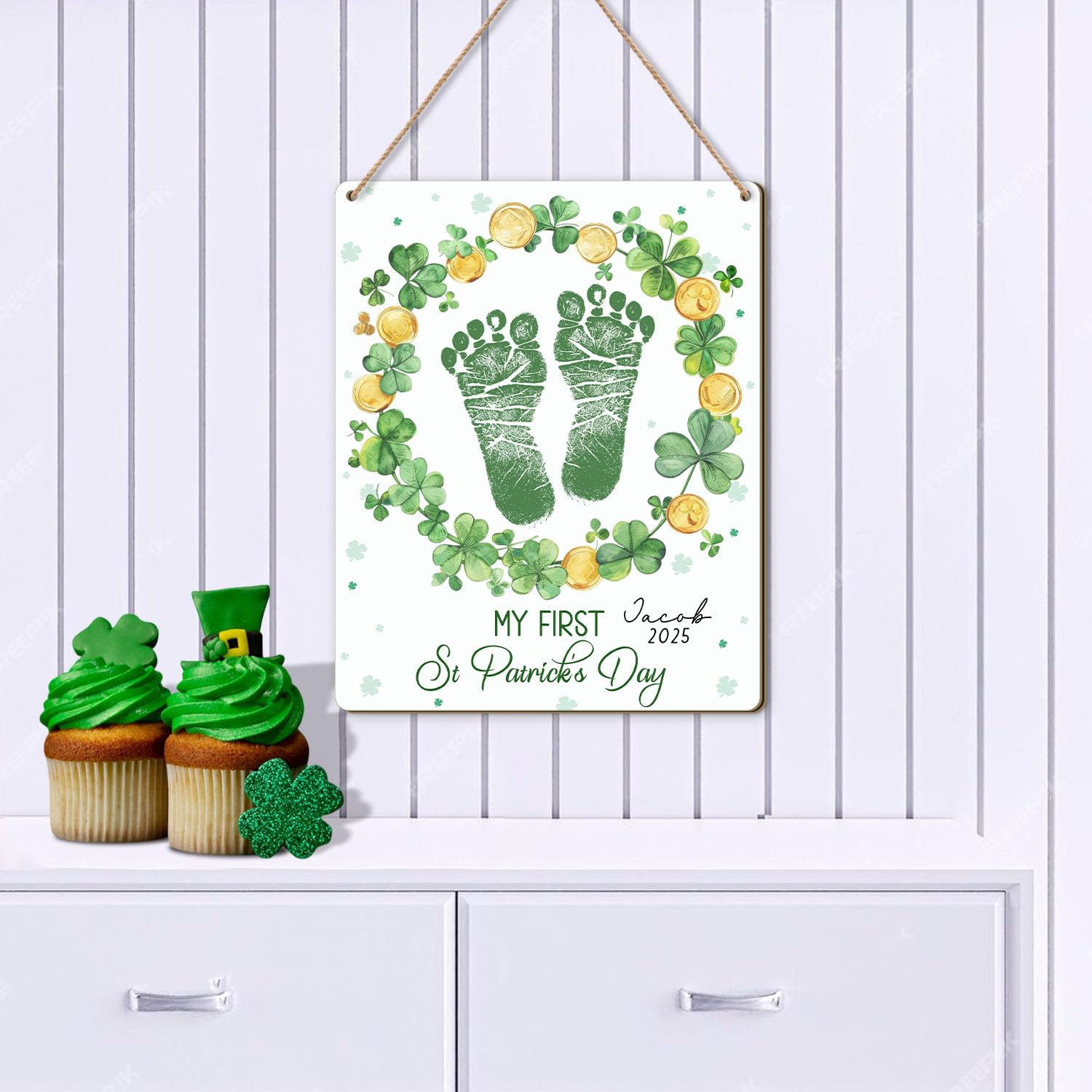 DIY St Patricks Day Baby Footprint Art Sign