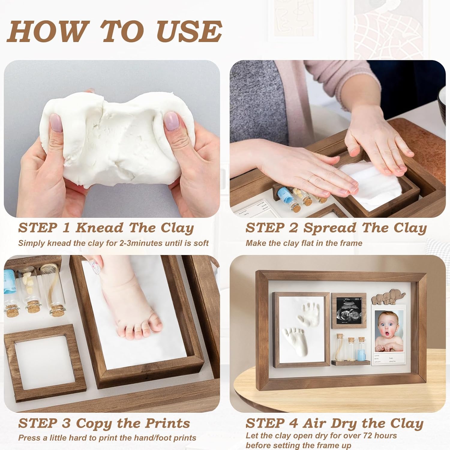 Baby Handprint Footprint Frame - Keepsake Box for Newborn
