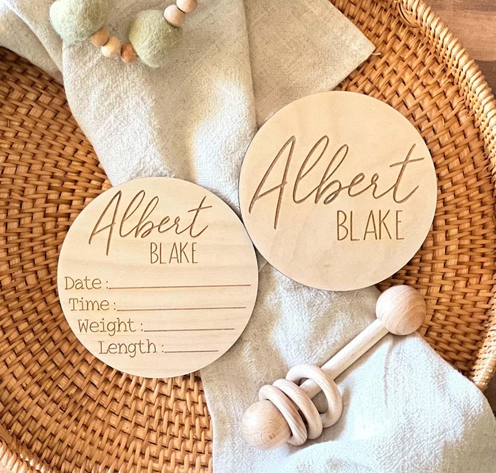 Personalized Newborn Name Announcement Sign - Double Sided Wood