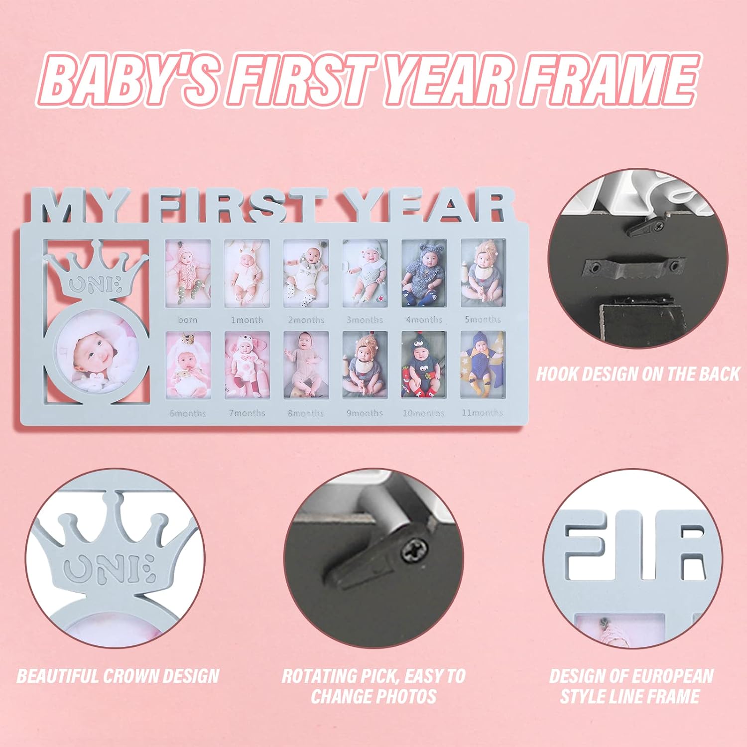 plplaaoo Babys First Year Frame 12 Month Milestone Photo Frame