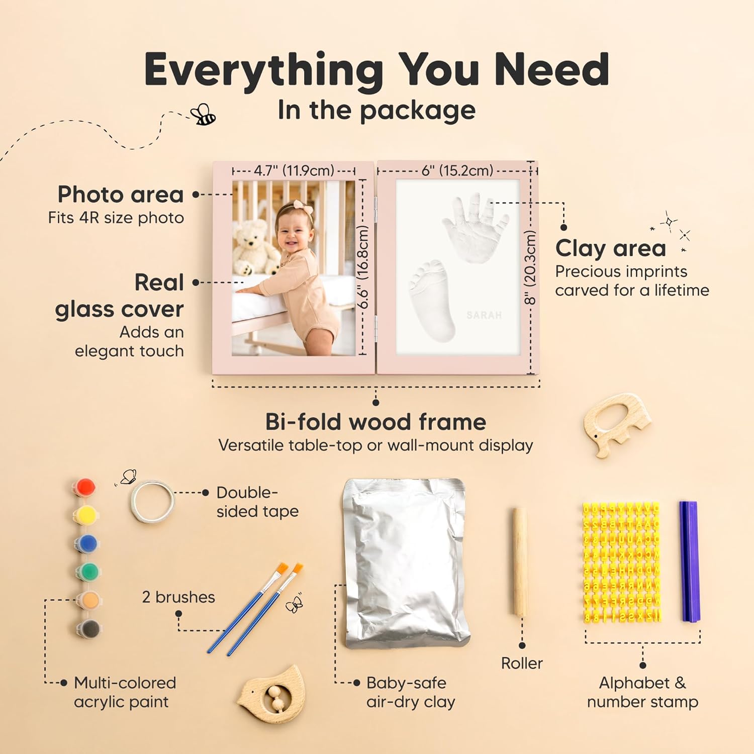 KeaBabies Personalized Footprint Kit - Inkless Hand Footprint Maker
