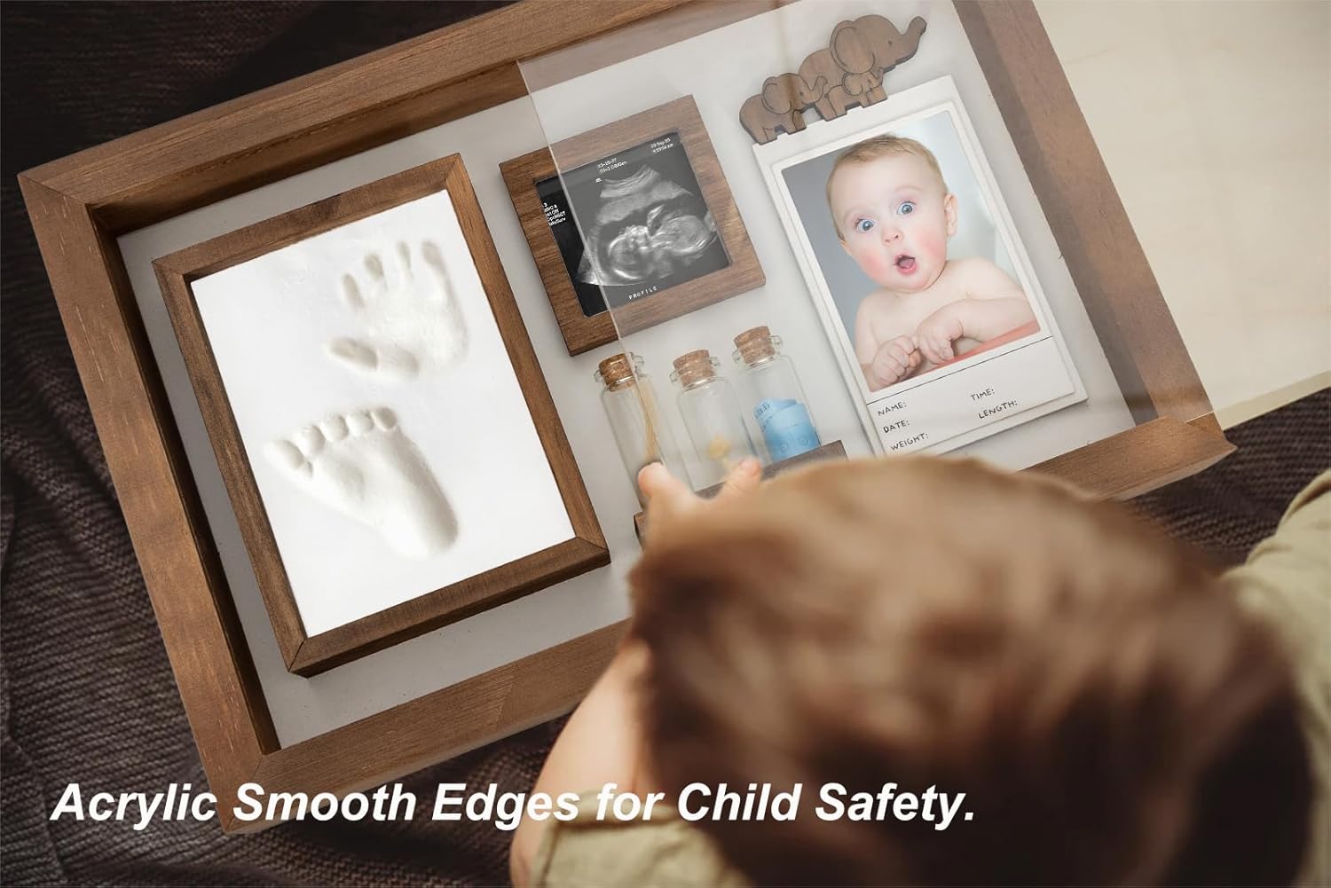 Baby Handprint Footprint Frame - Keepsake Box for Newborn