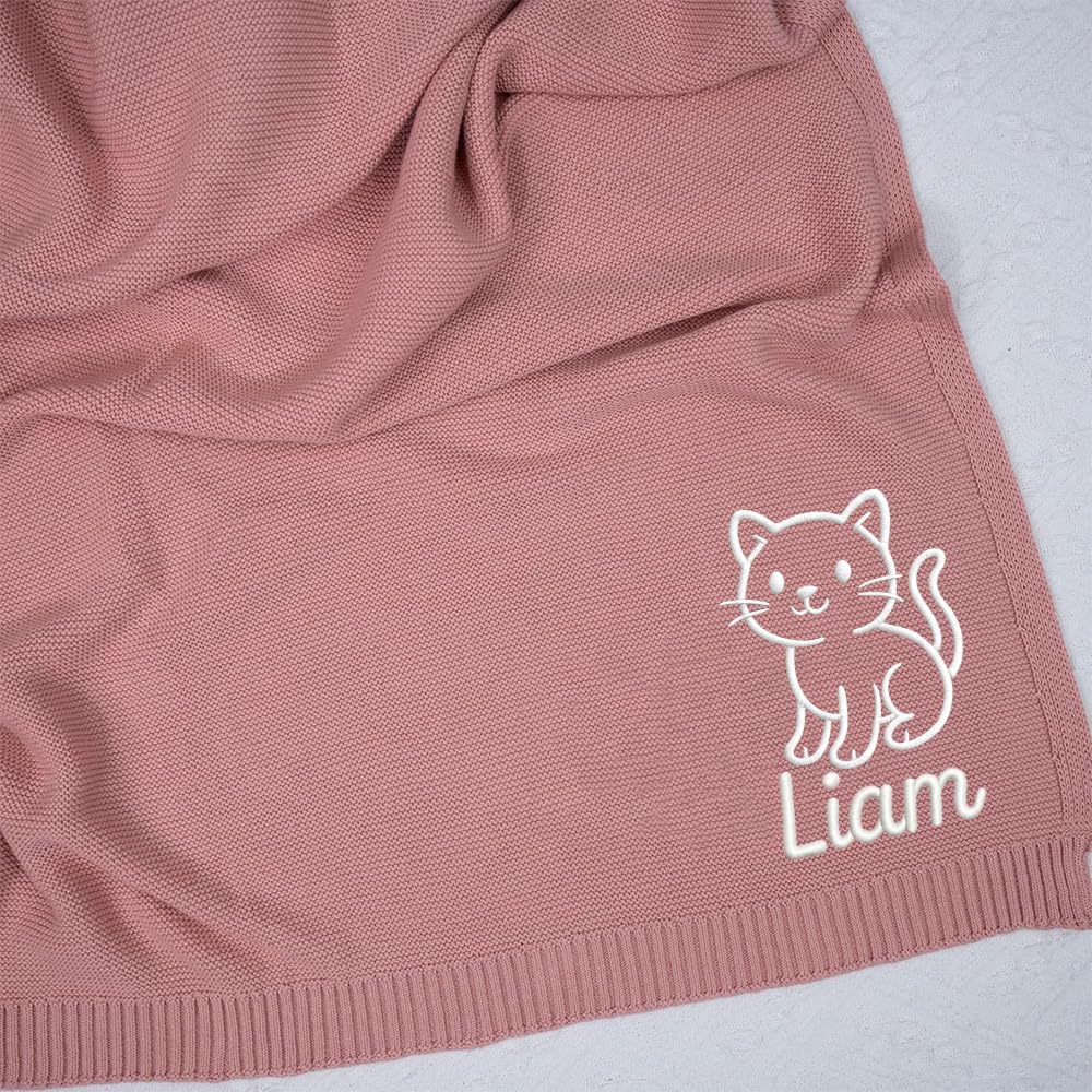 Personalized Baby Knit Blanket 30x40in with Name Animal