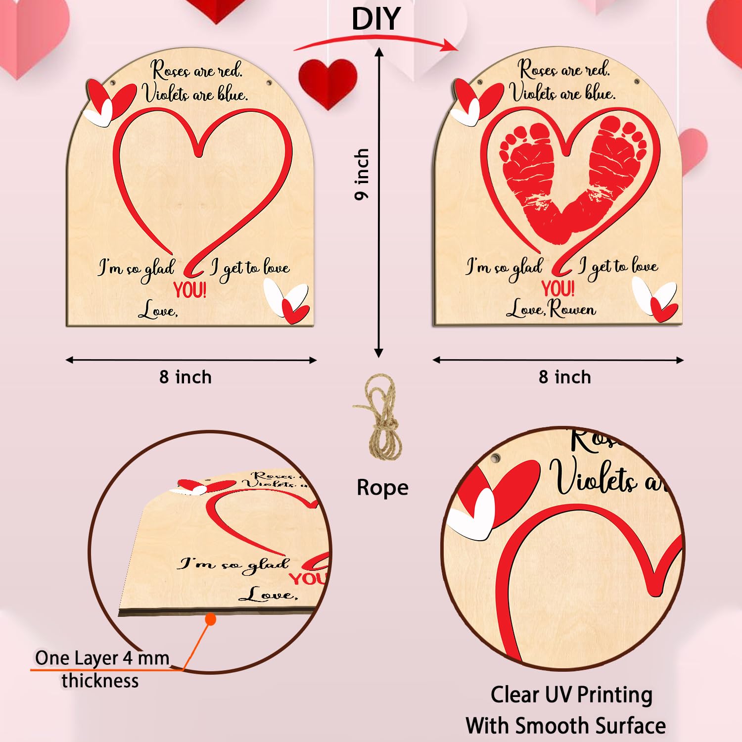 DIY Baby First Valentine Footprint Sign with Roses 1