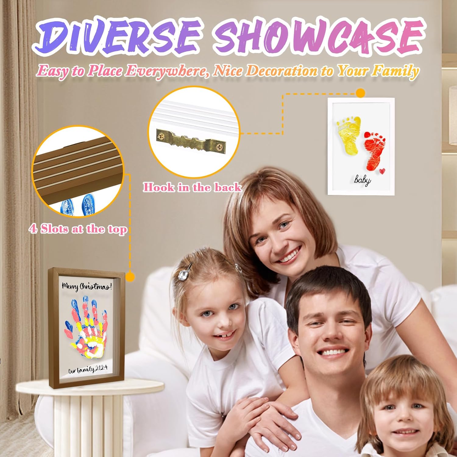 IvyWind Family Handprint Kit - DIY Keepsake Wooden Frame 6 Colors Non-Toxic Paint Mothers Day Gift