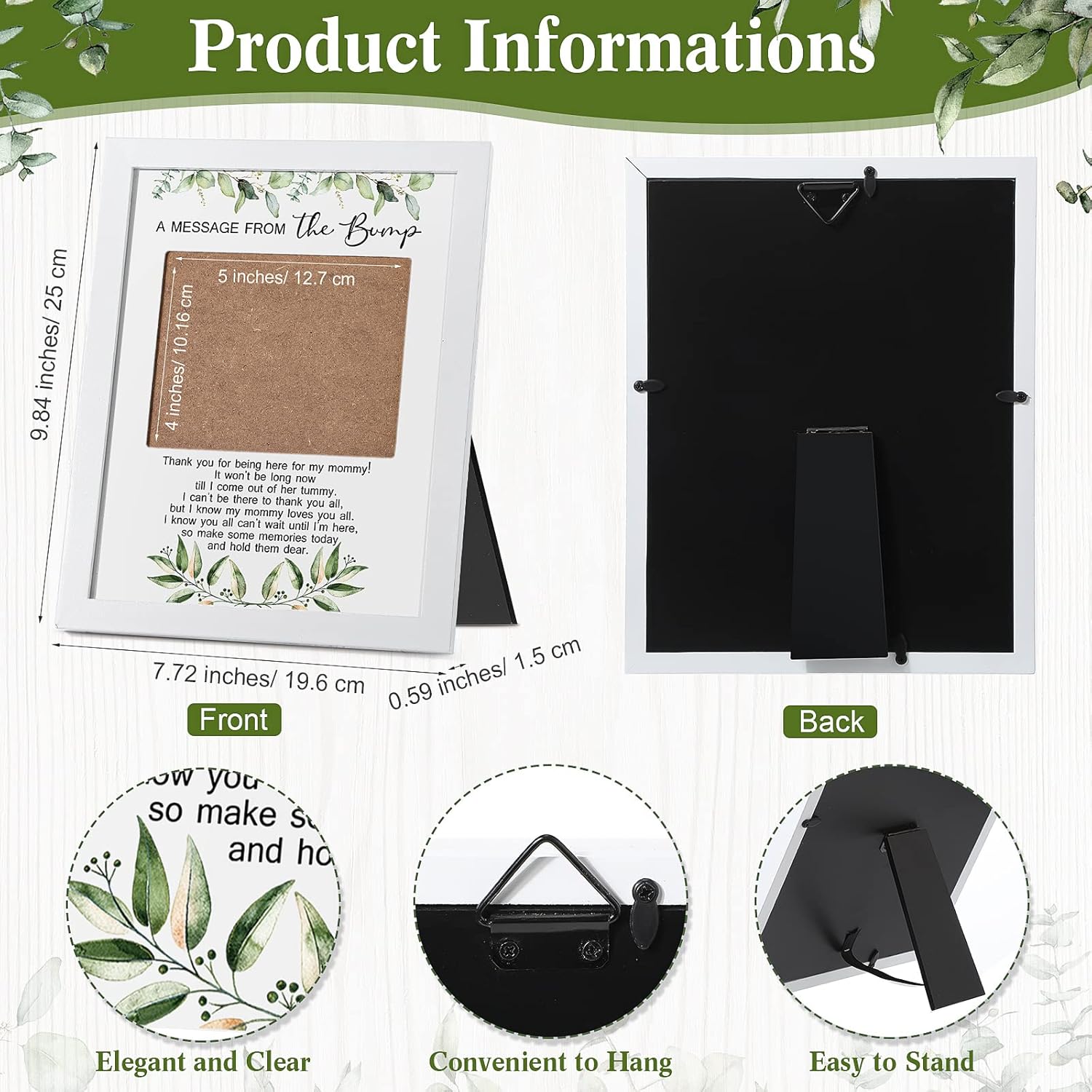 Tatuo Sonogram Frame Baby Shower Keepsake Green Leaves