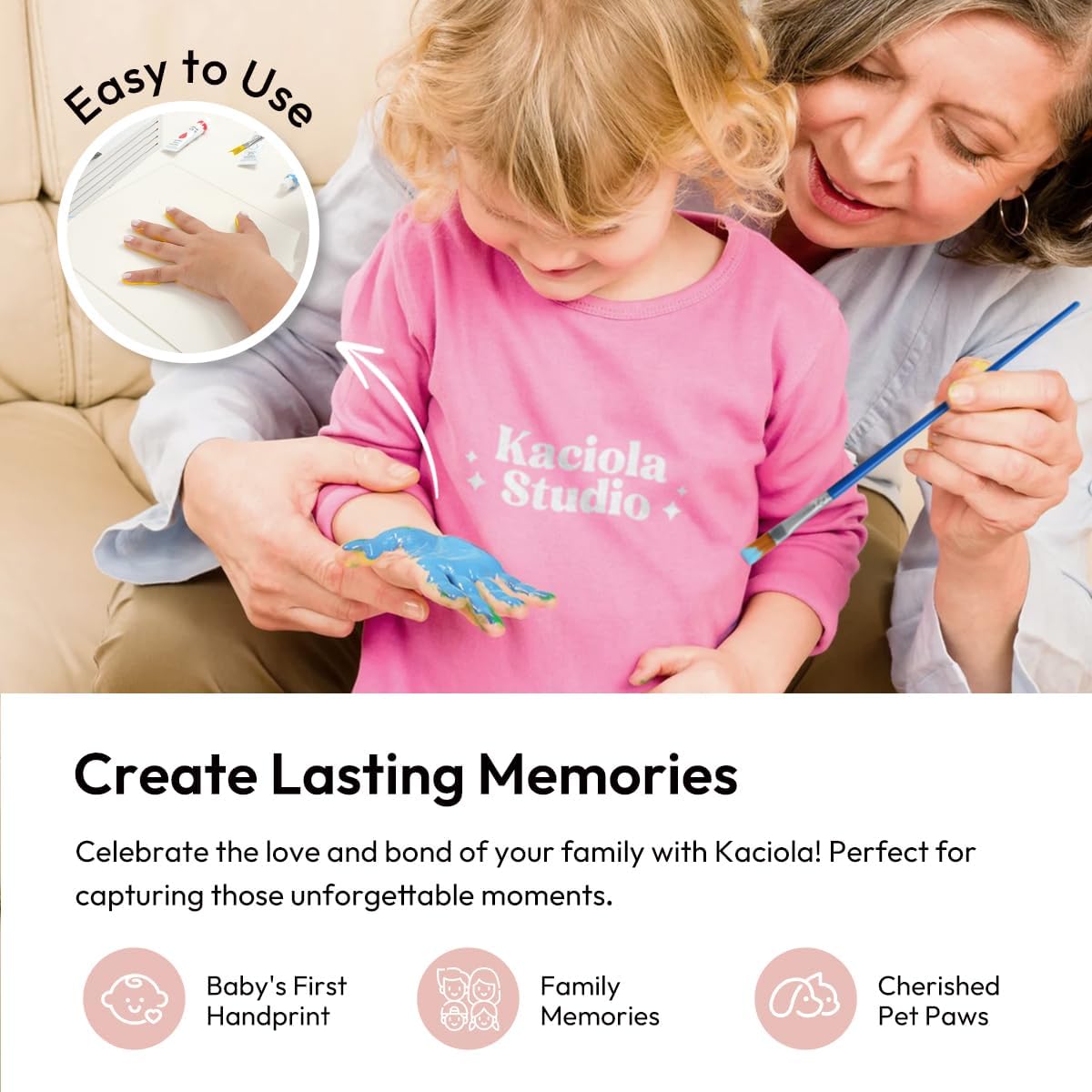 Kaciola Family Handprint Kit with 4 Paints Black Frame