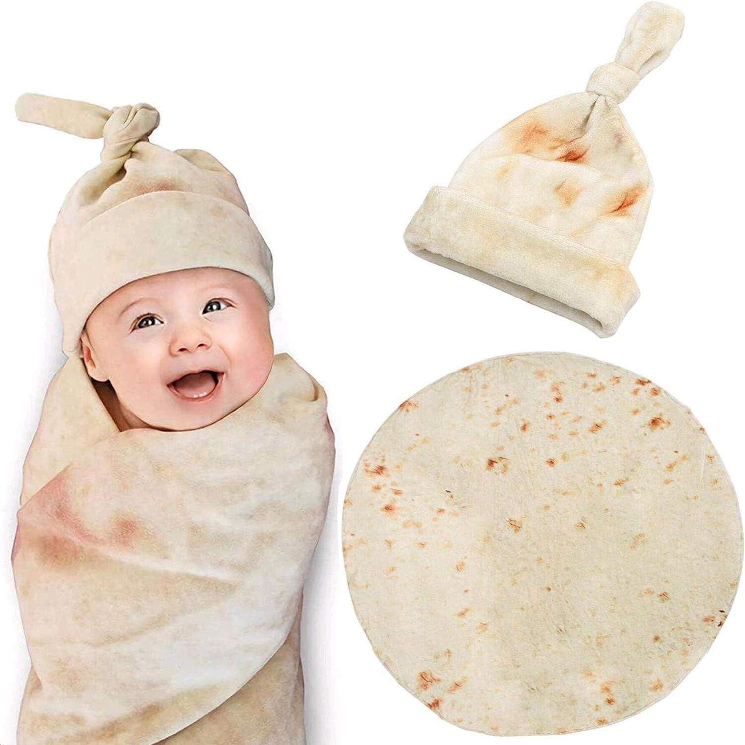 Baby Burrito Swaddle Blanket with Hat - 36 Inch Unisex Soft Blanket