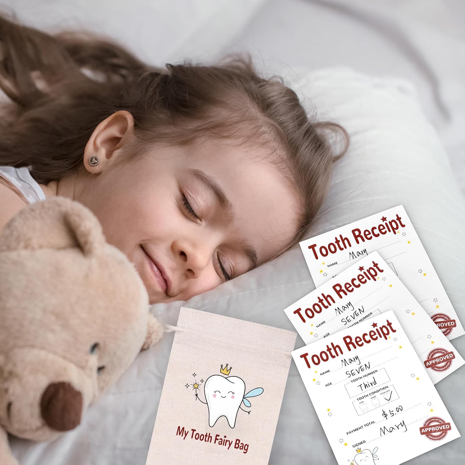 Tooth Fairy Bag Set - 1 Bag 1 Door Hanger 35 Receipts