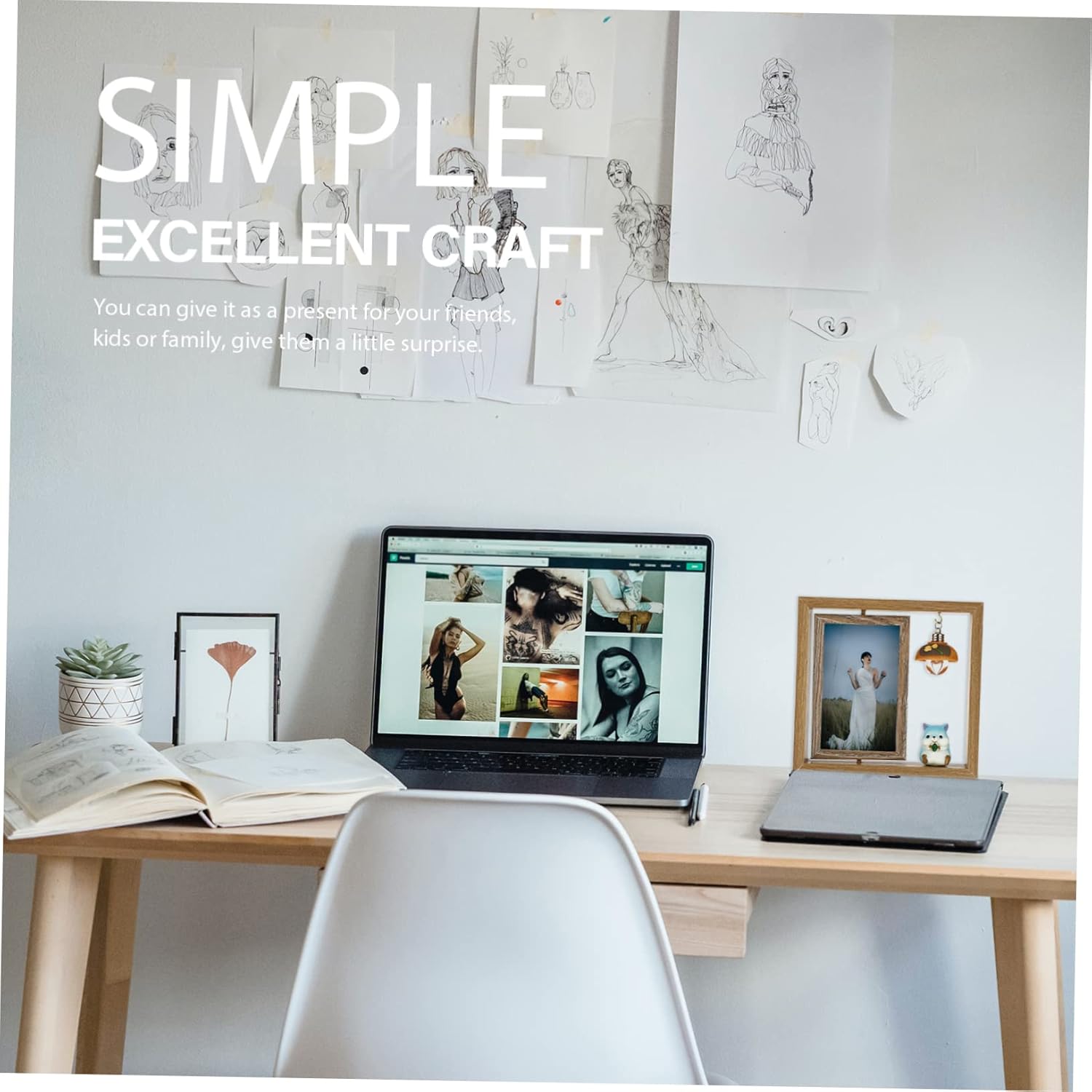 STBTOO Rustic Double-sided Frame 6 Inches Desk Decor Cartoon Hamster