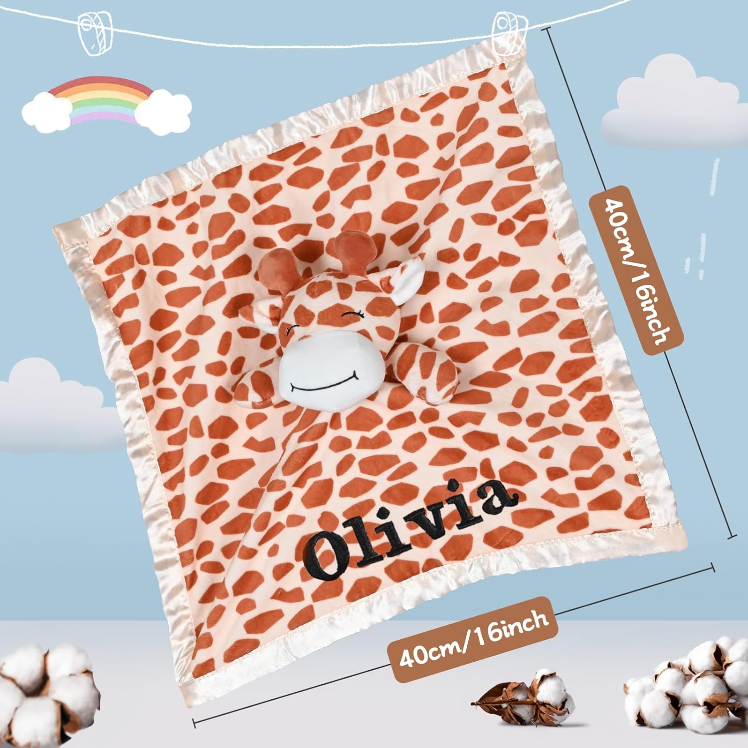 Personalized Giraffe Lovey - Baby Security Blanket 1
