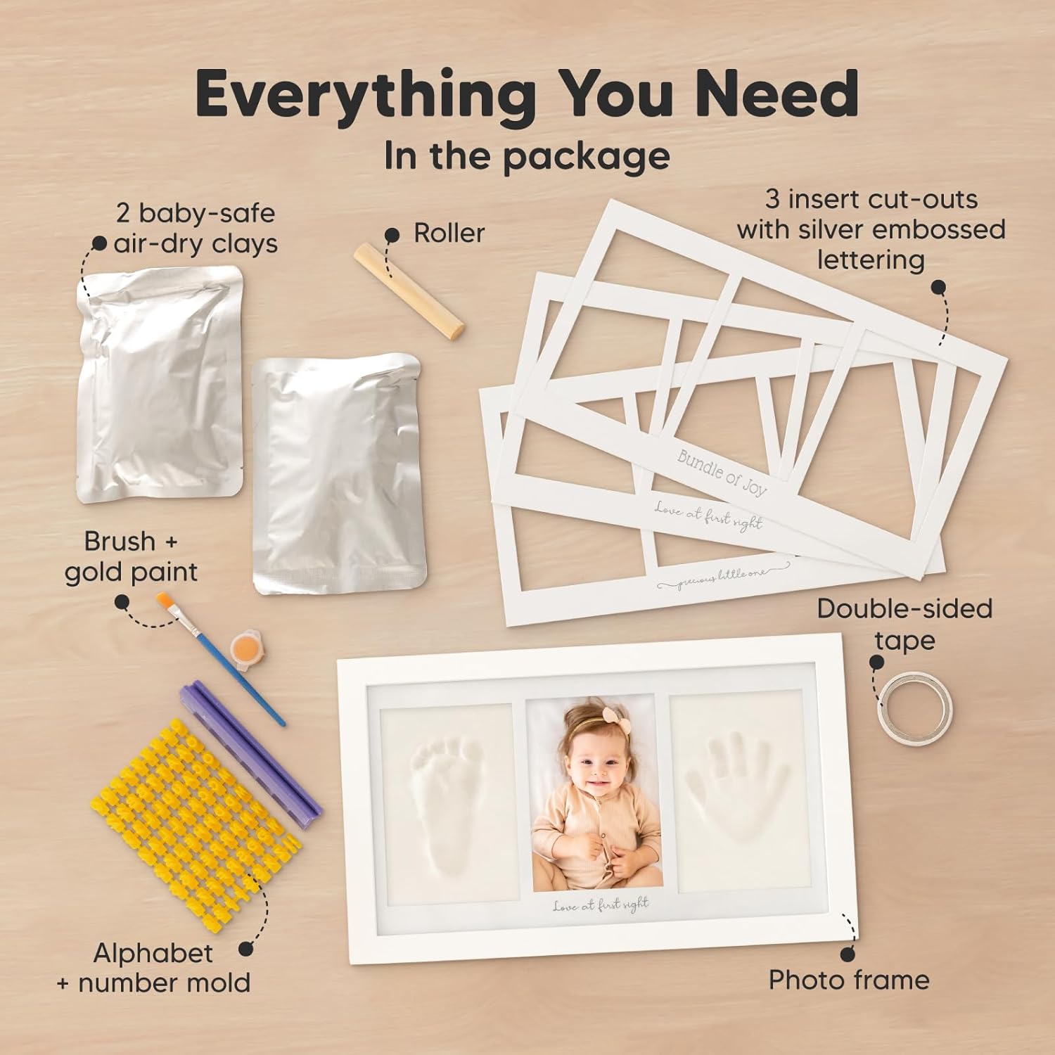 KeaBabies 12-Month Baby Photo Frame with Handprint Footprint Kit