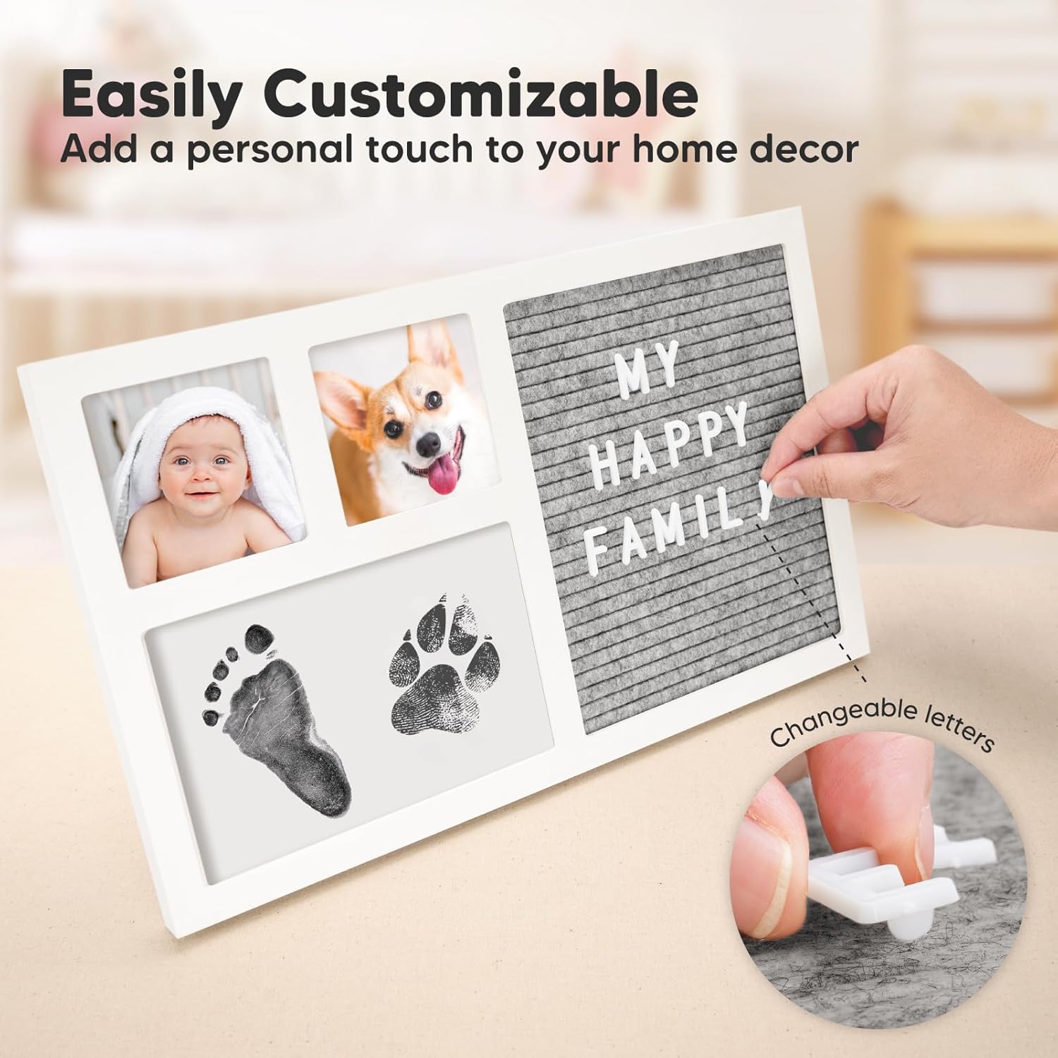 KeaBabies Inkless Hand Footprint Kit with Felt Letterboard