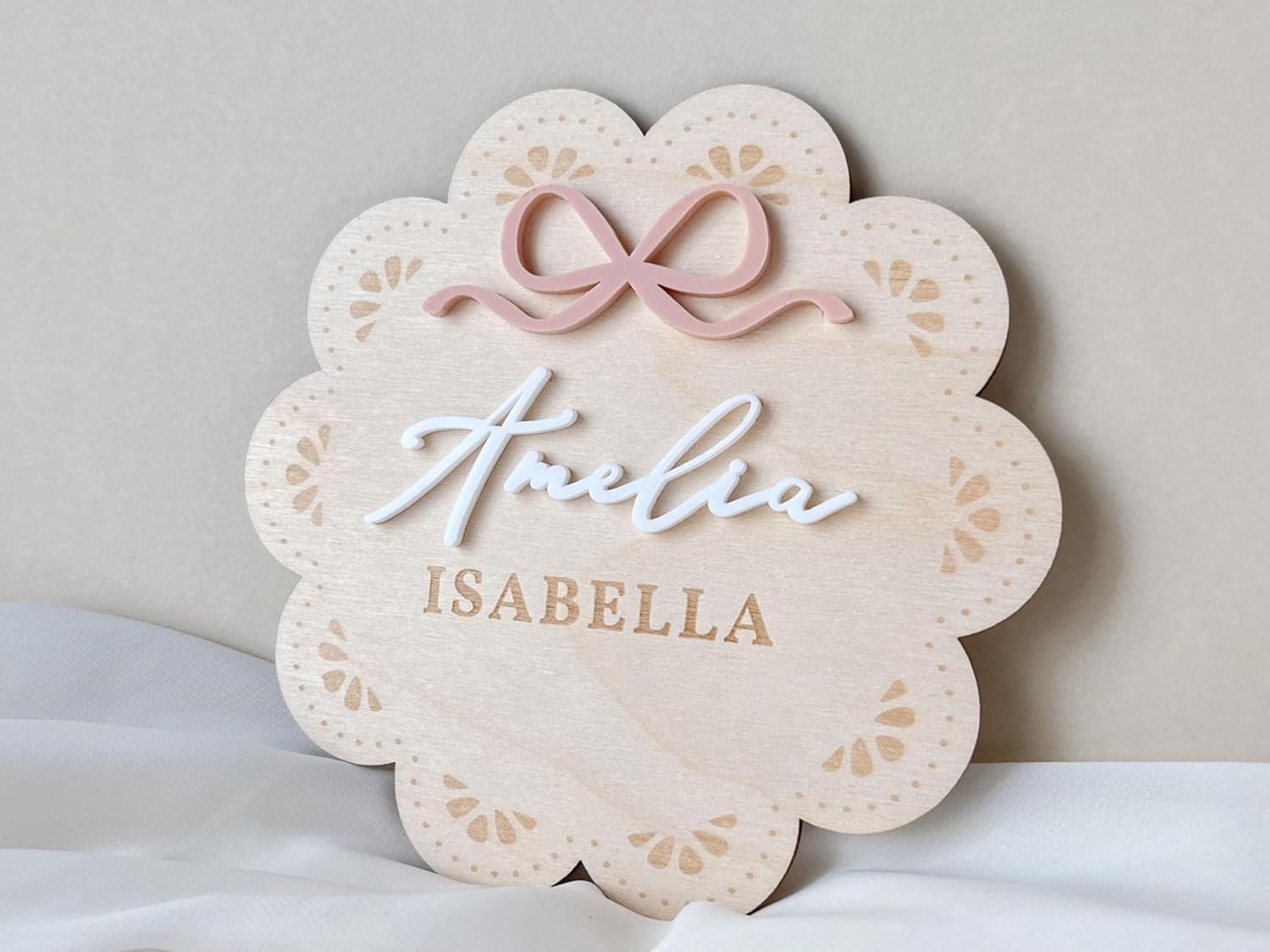 Personalized Baby Birth Announcement Sign with Scalloped Floral Design 1
