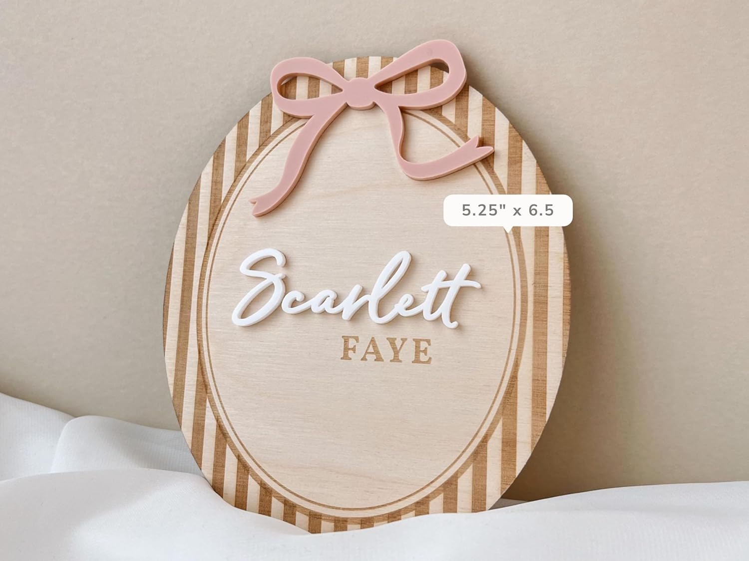 Custom Personalized Wooden Birth Stats Sign with Blue Bow