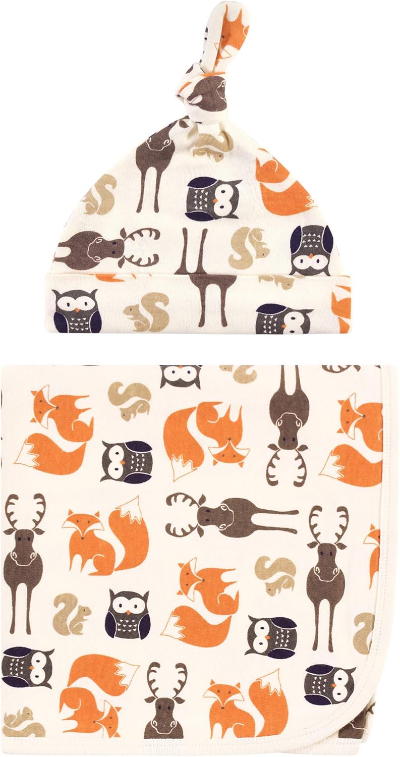 Hudson Baby Unisex Swaddle Blanket and Cap Forest One Size