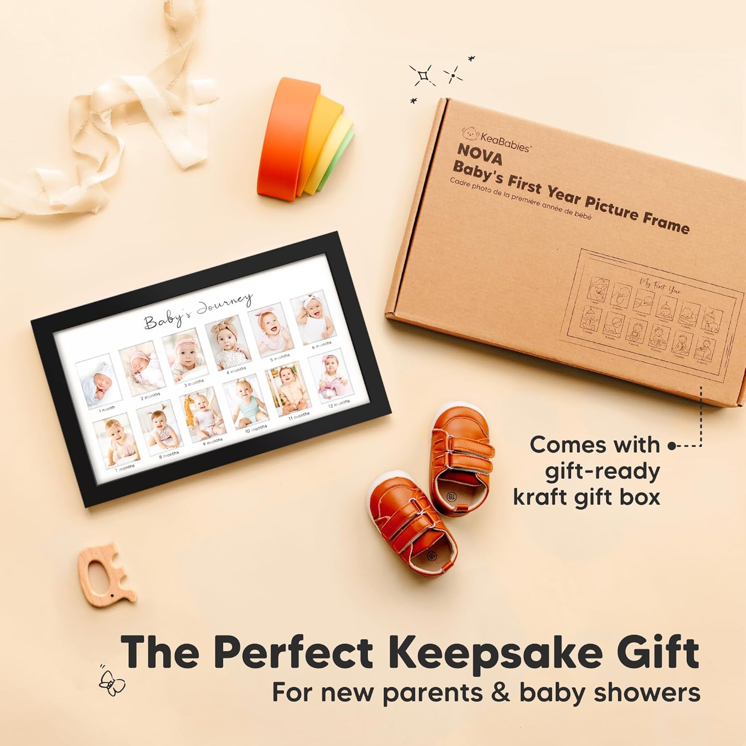 KeaBabies 12-Month Baby Photo Frame with Inkless Hand Footprint Kit