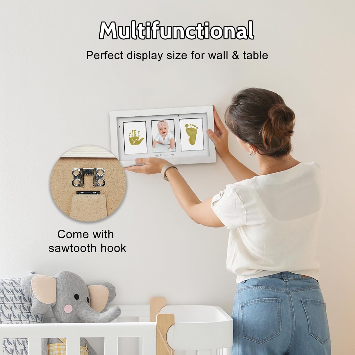 HAMUIERS Baby Hand Footprint Frame with Inkless Pads White Gold