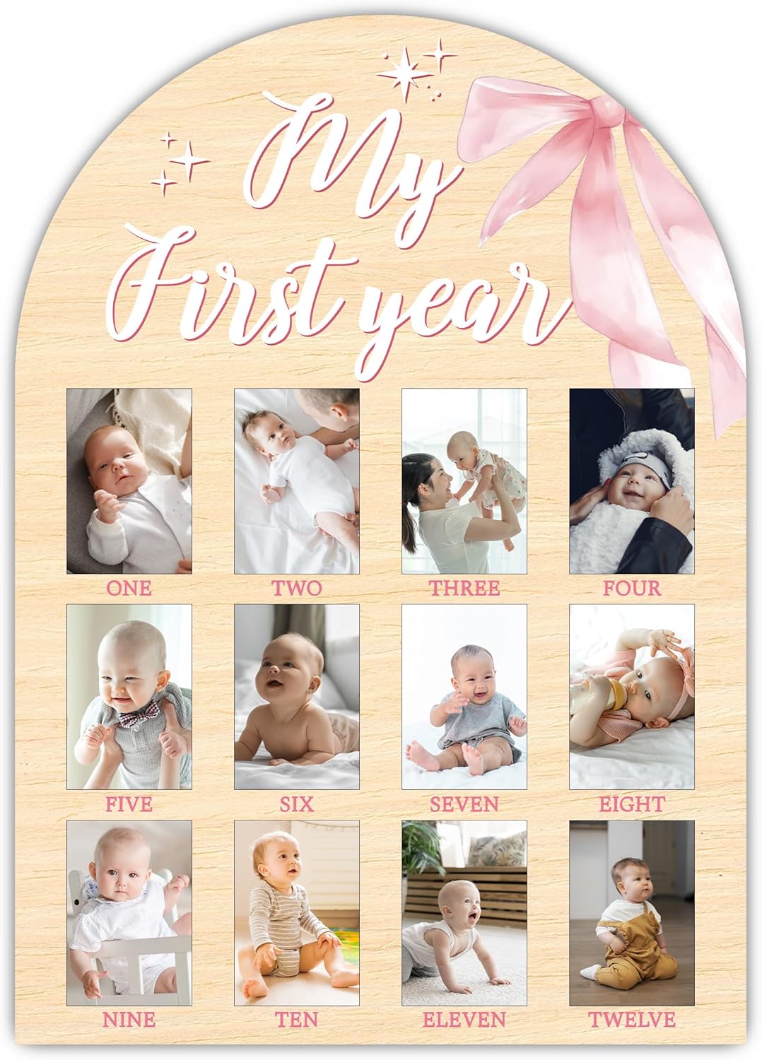 My First Year Milestone Photo Board with Pink Bow Decor